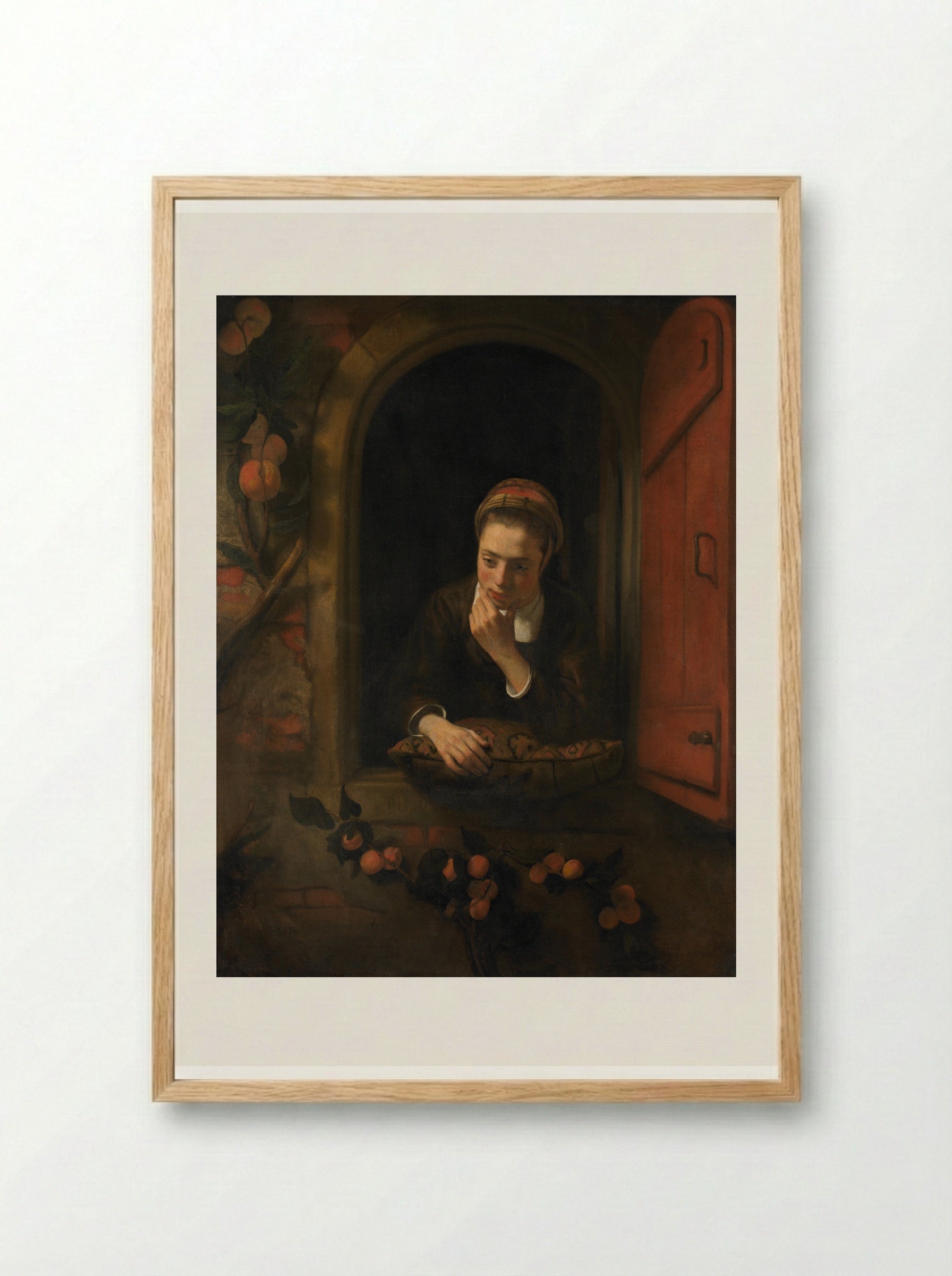Girl at the Window (The Dreamer) - Nicolaes Maes - Framed Print Wood