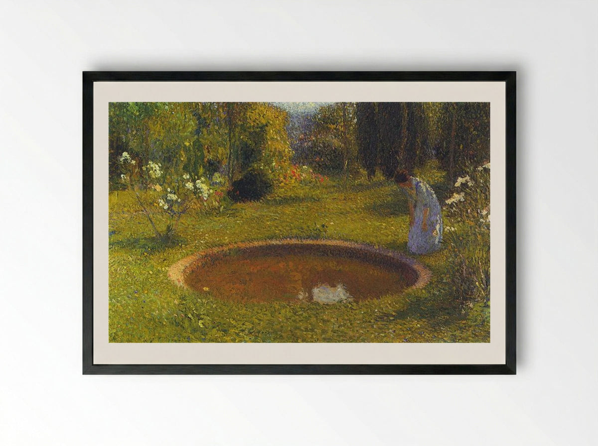 Girl by a Fountain - Henri Martin - Framed Print Black