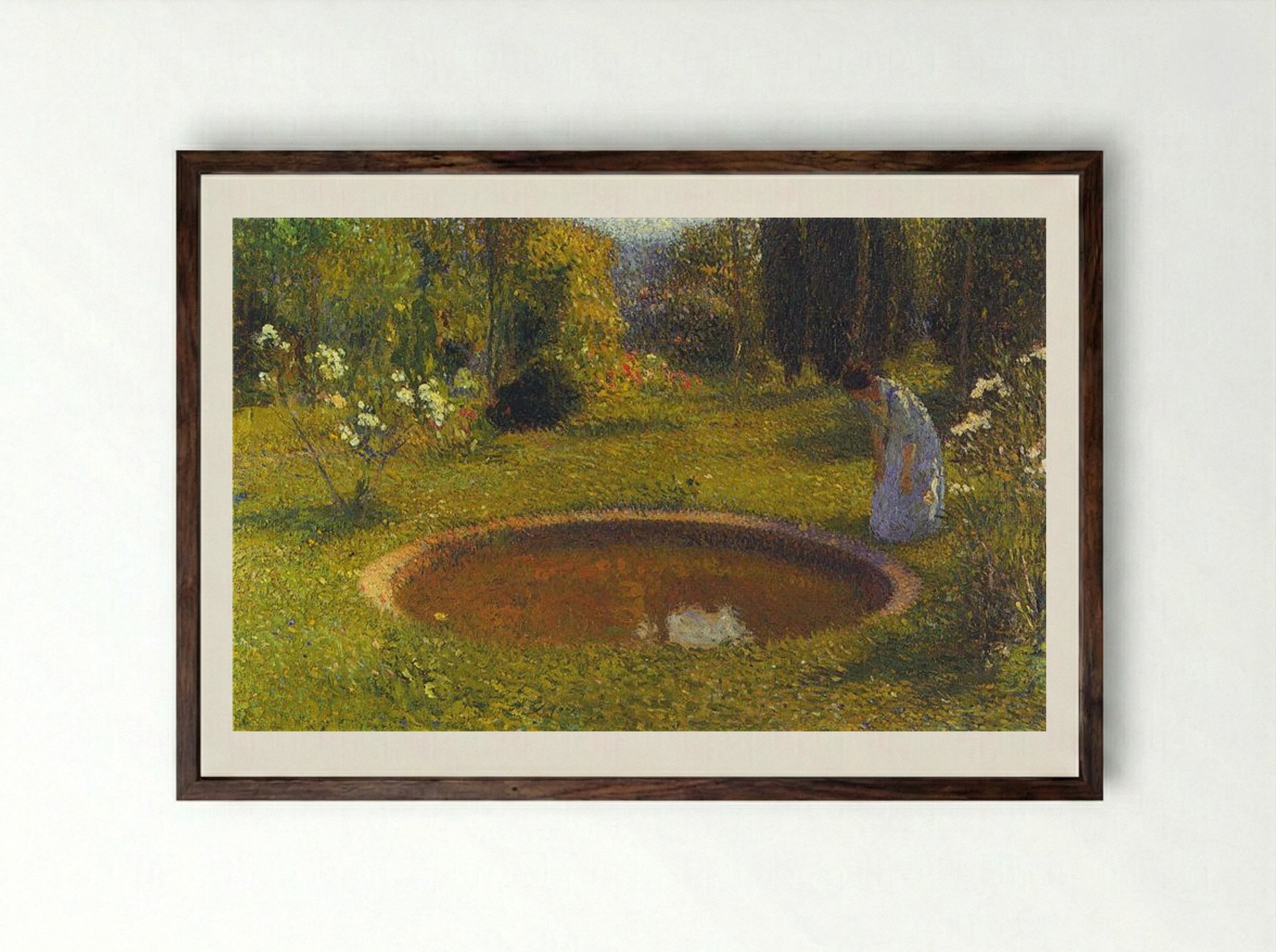 Girl by a Fountain - Henri Martin - Framed Print Dark Wood