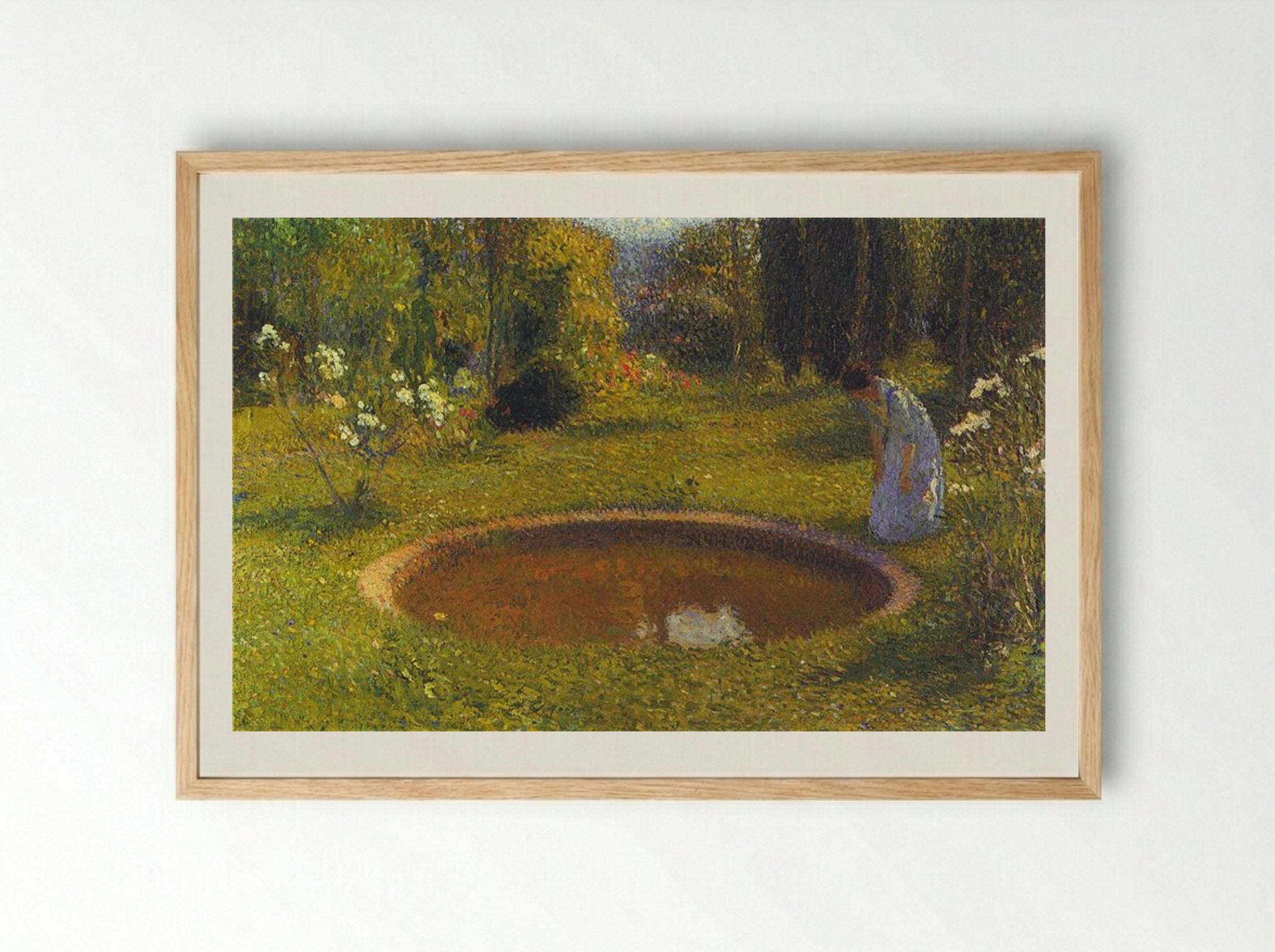 Girl by a Fountain - Henri Martin - Framed Print Wood