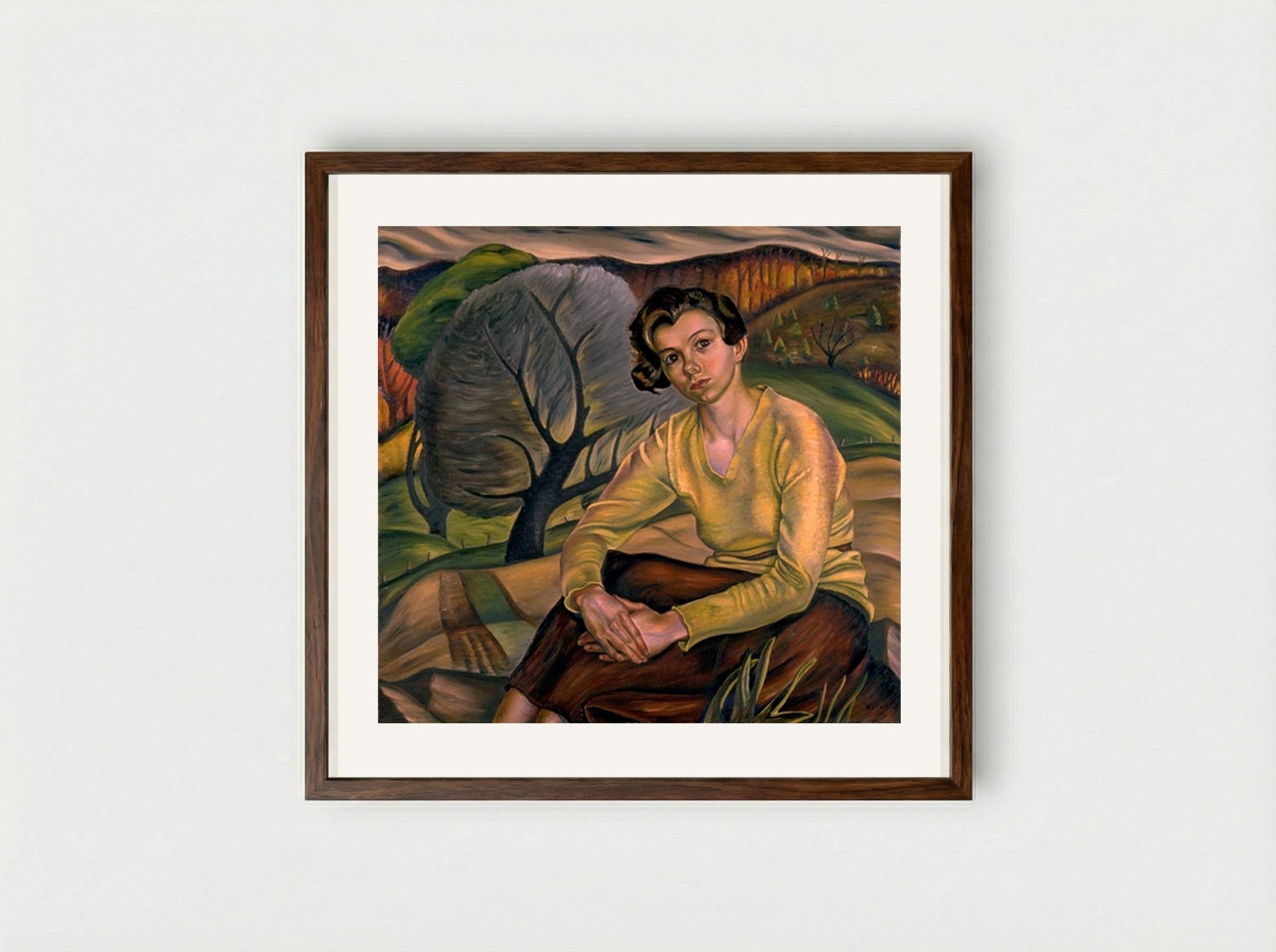 Girl in Yellow Sweater - Prudence Heward - Framed Print Dark Wood