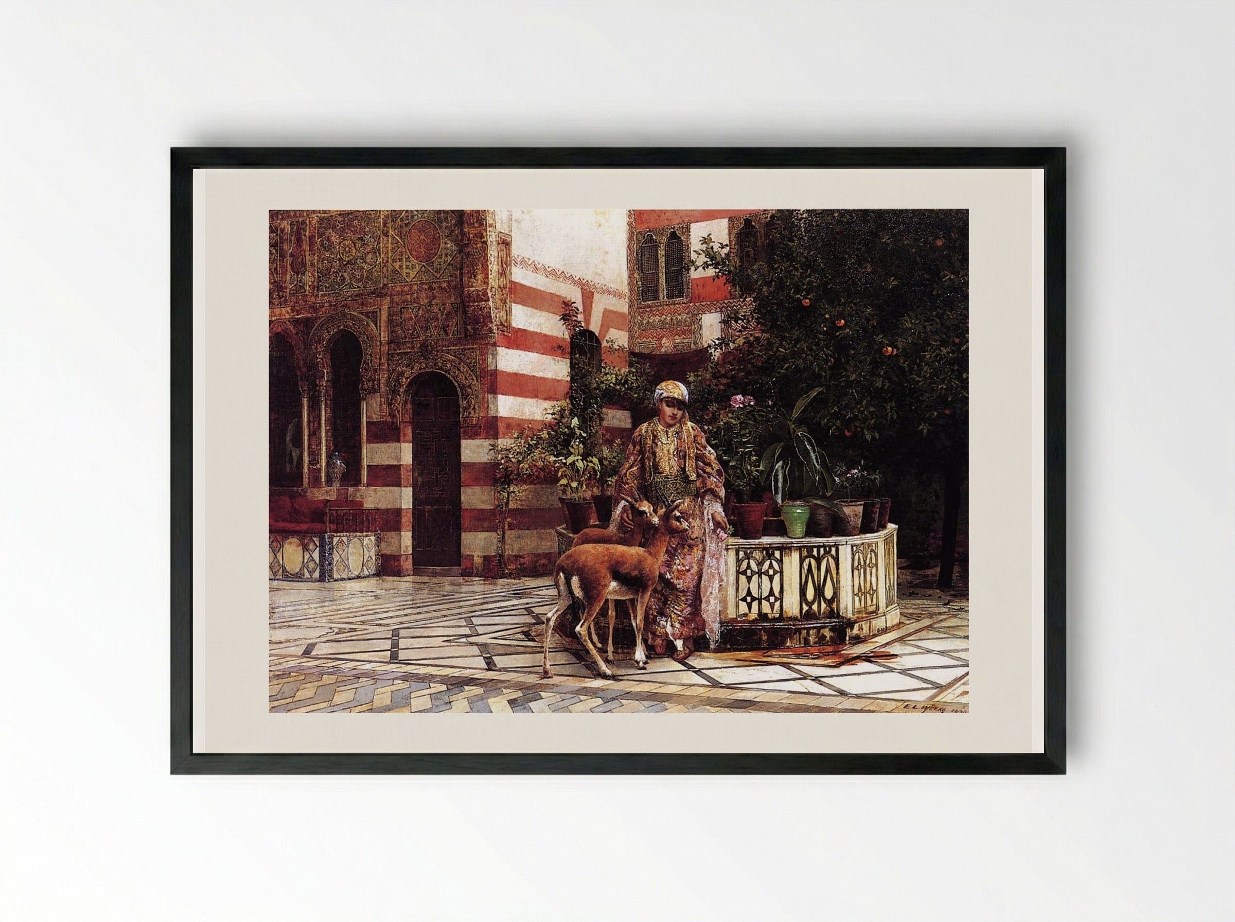 Girl in a Moorish Courtyard - Edwin Lord Weeks - Framed Print Black