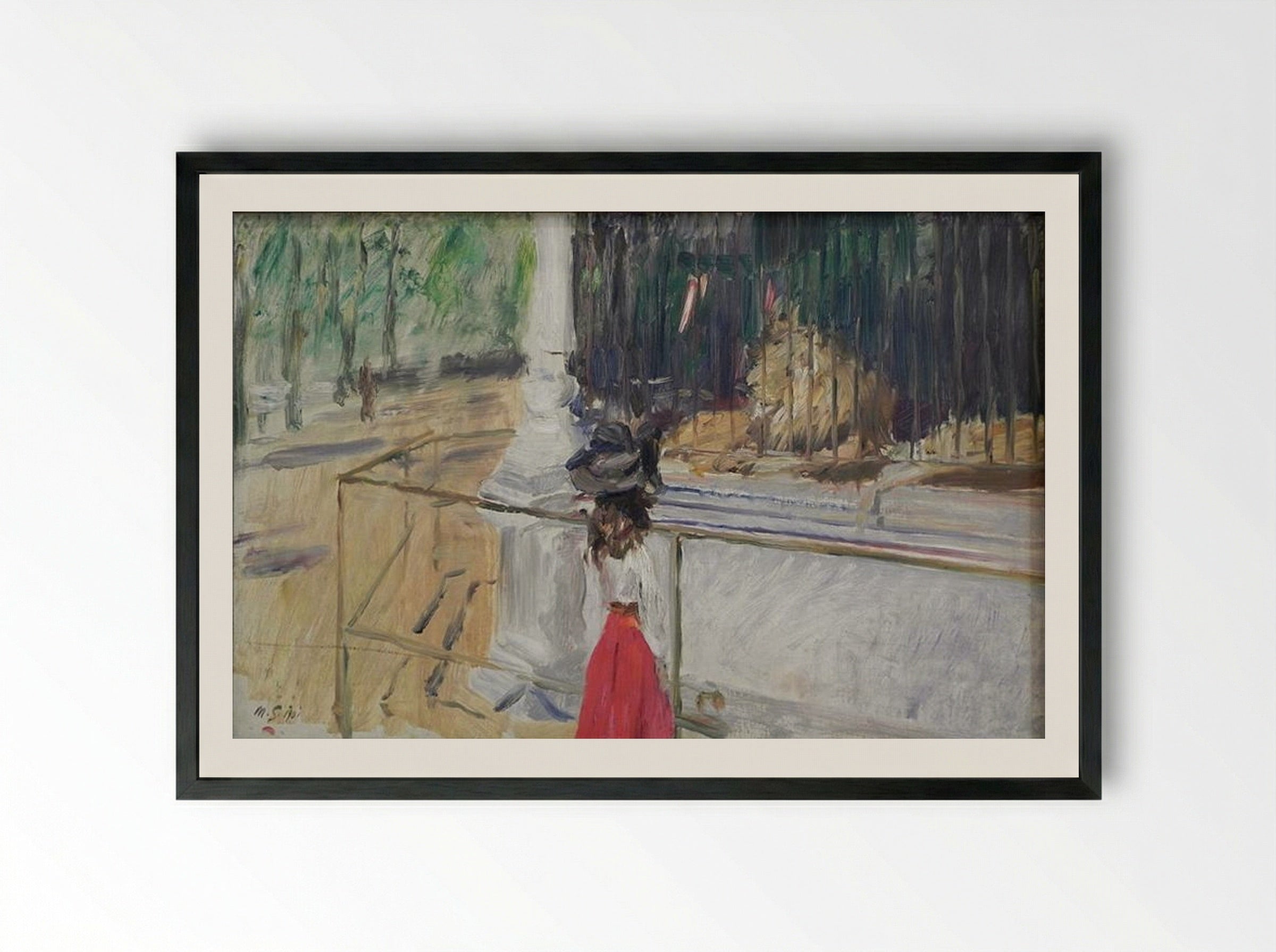 Girl in front of the Lion Cage - Max Slevogt - Framed Print Black