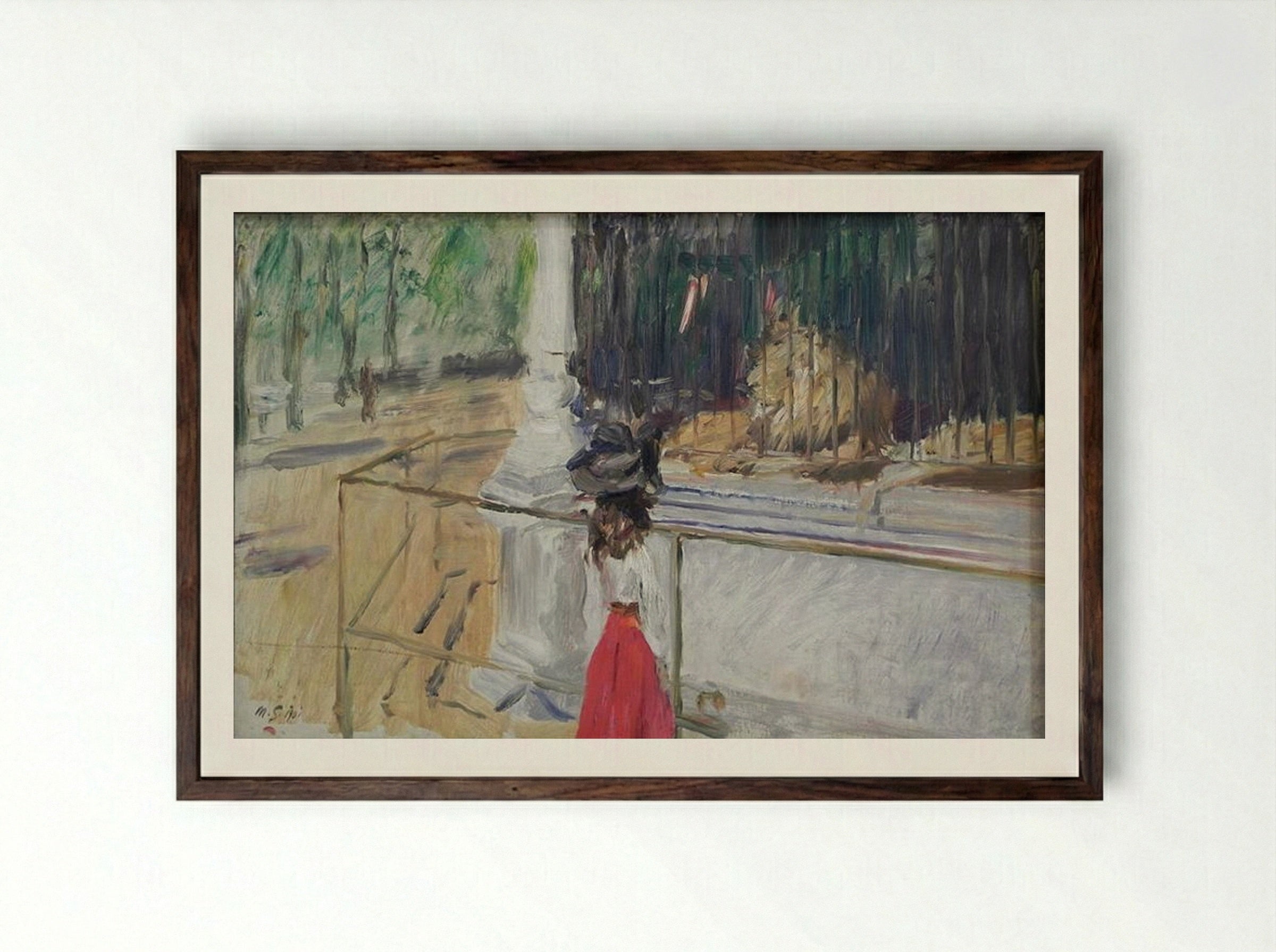 Girl in front of the Lion Cage - Max Slevogt - Framed Print Dark Wood