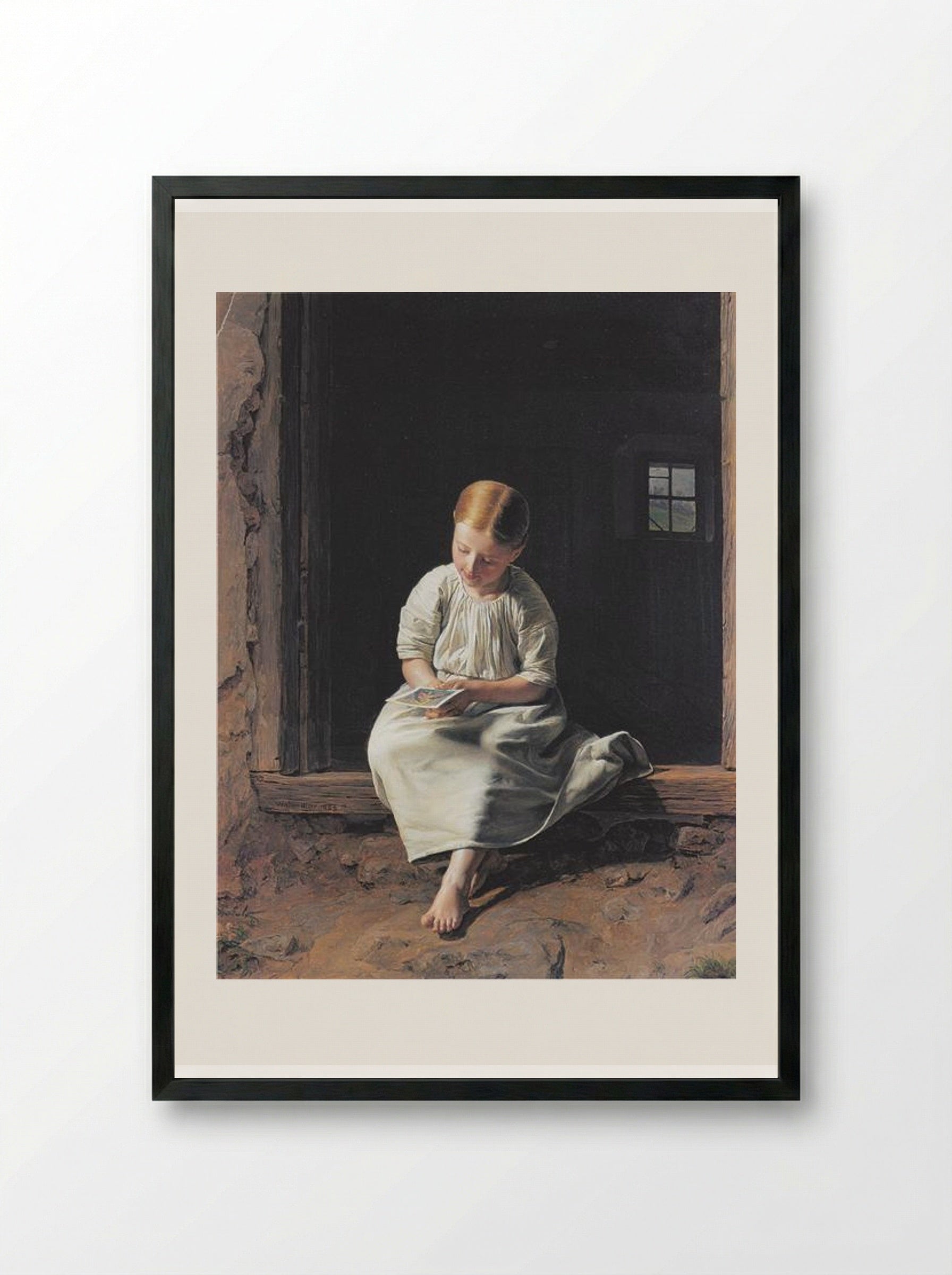 Girl lost in contemplation of an image of the Virgin - Ferdinand Georg Waldmüller - Framed Print Black