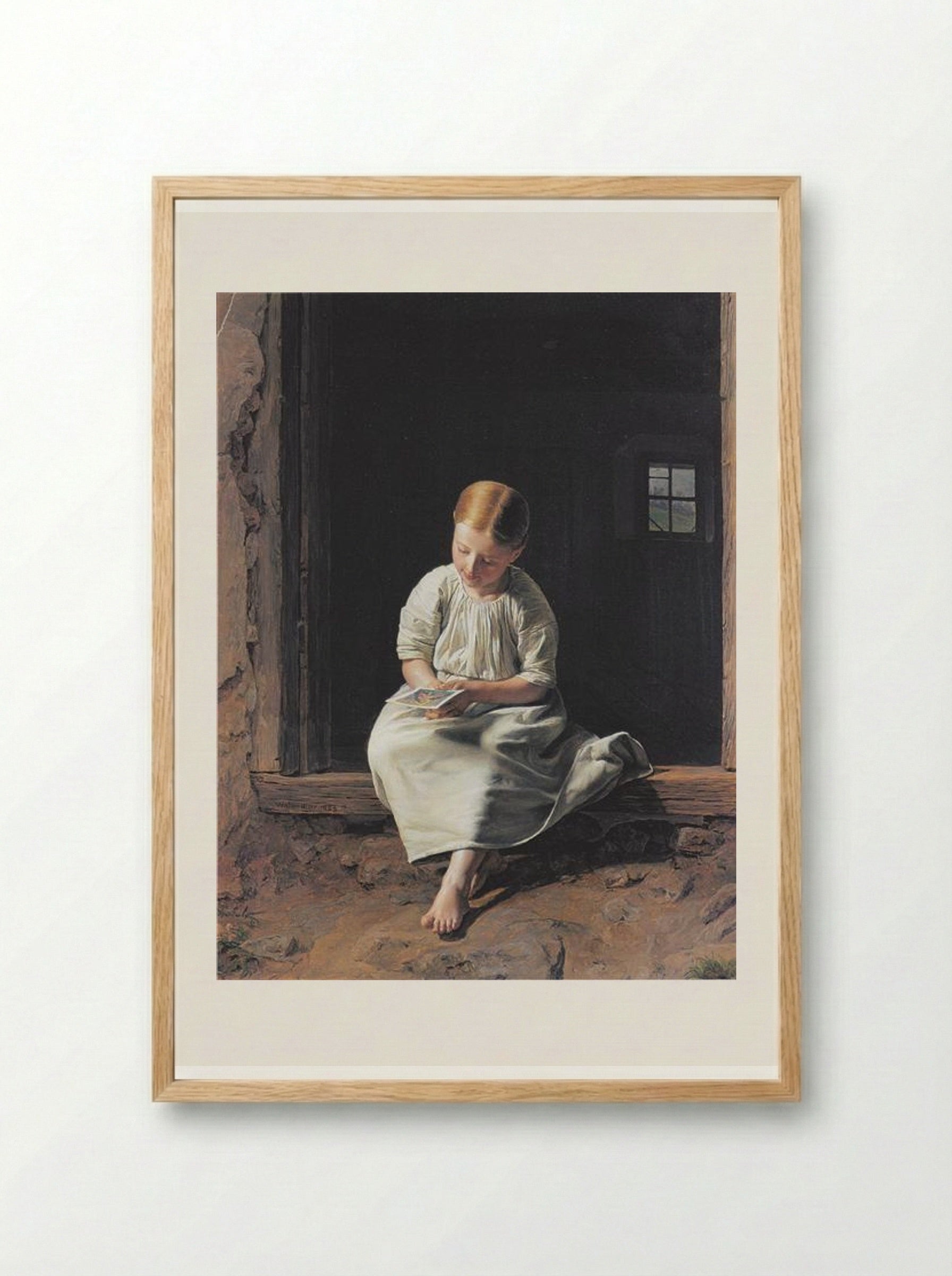 Girl lost in contemplation of an image of the Virgin - Ferdinand Georg Waldmüller - Framed Print Wood