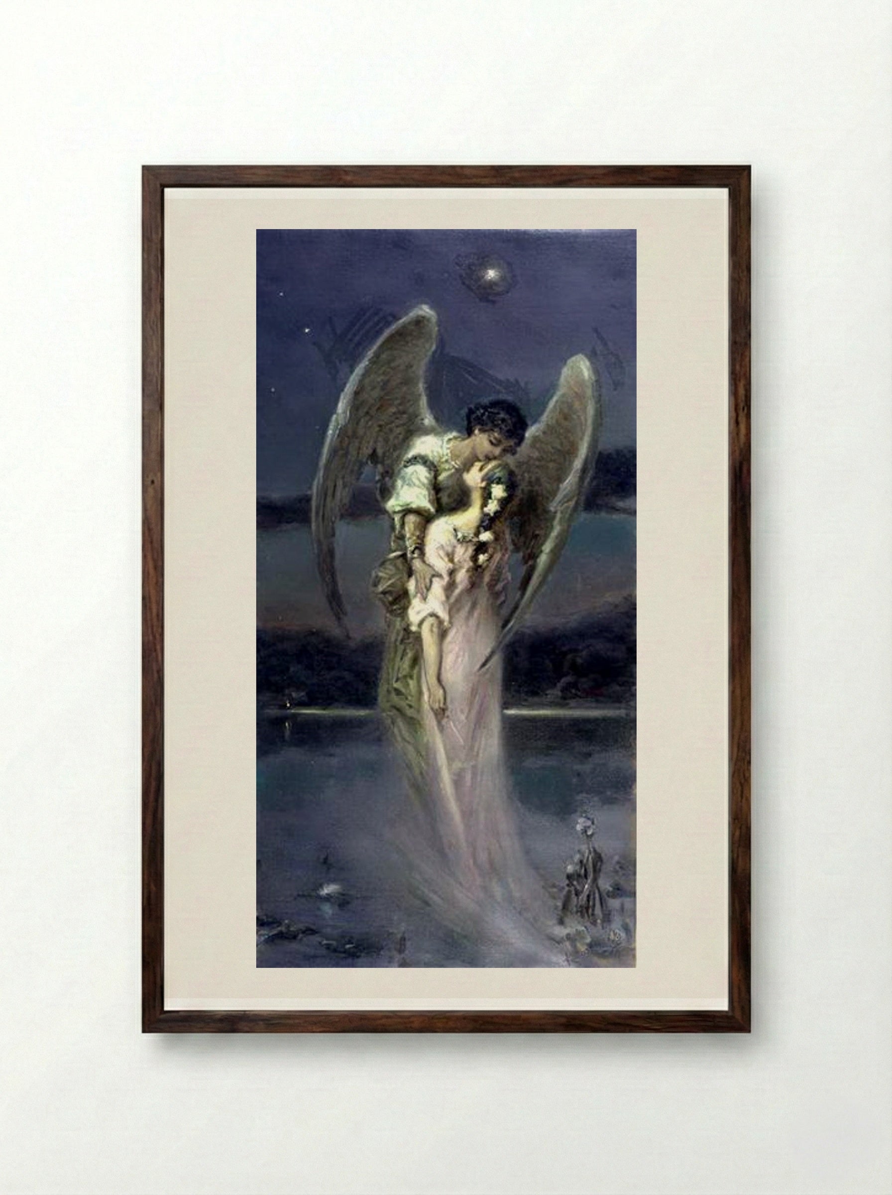 Girl with Angel - Wilhelm Kotarbinski - Framed Print Dark Wood