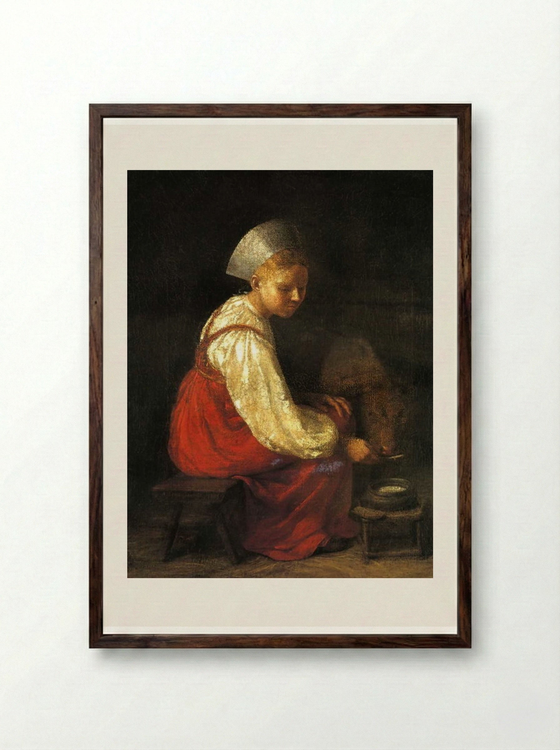 Girl with Calf - Alexey Venetsianov - Framed Print Dark Wood