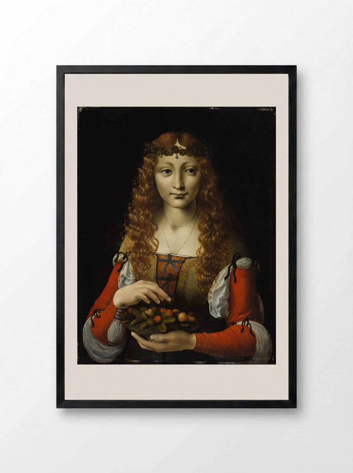 Girl with Cherries - Marco d'Oggiono - Framed Print Black