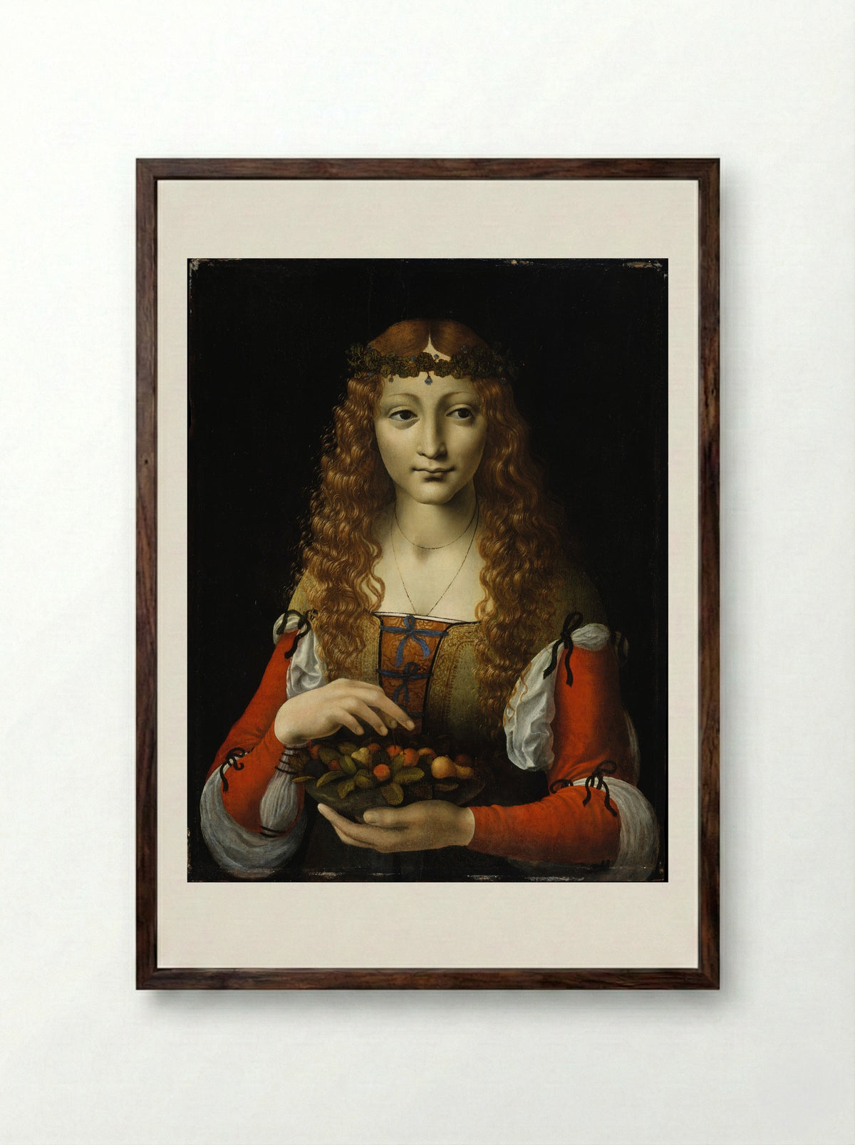Girl with Cherries - Marco d'Oggiono - Framed Print Dark Wood