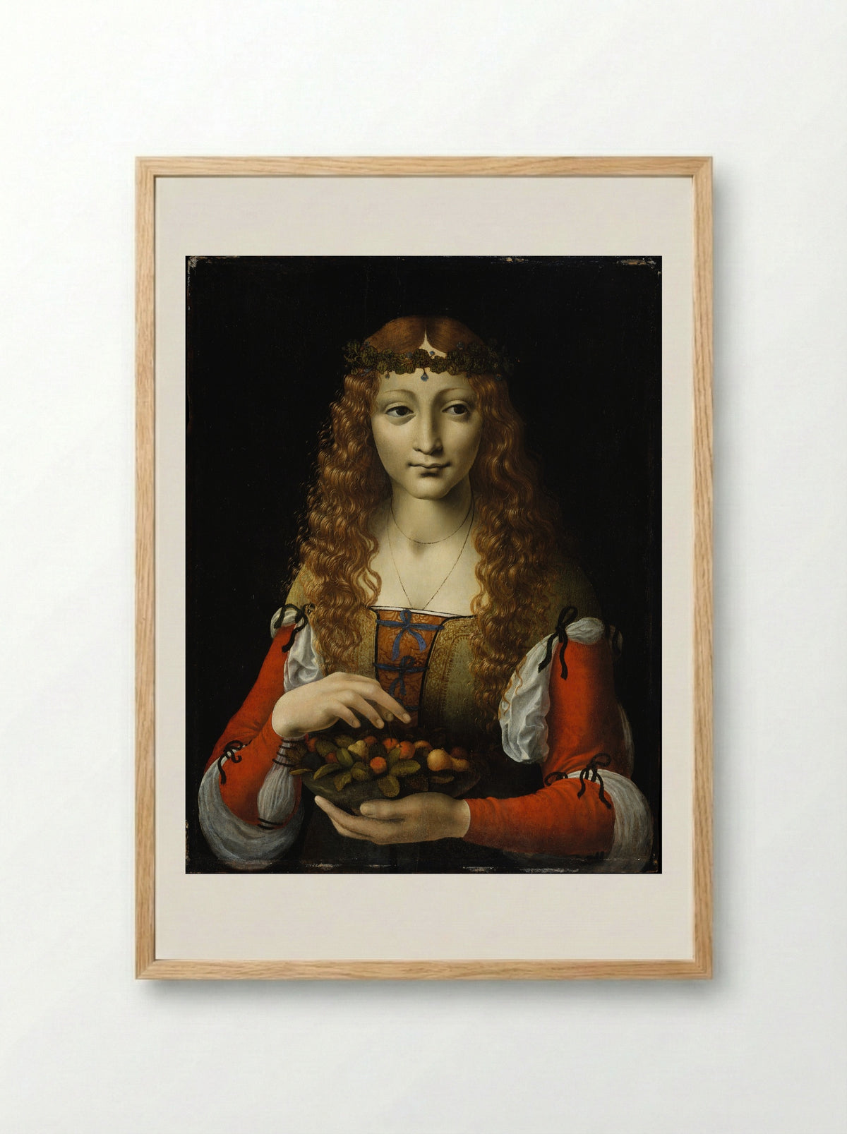 Girl with Cherries - Marco d'Oggiono - Framed Print Wood