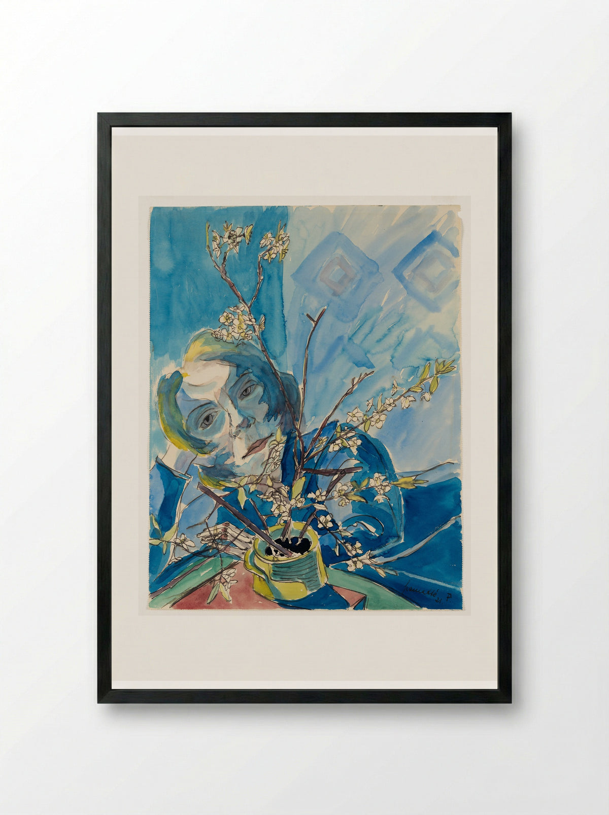 Girl with Cherry Blossoms (Sonia Gramatté) - Walter Gramatté - Framed Print Black