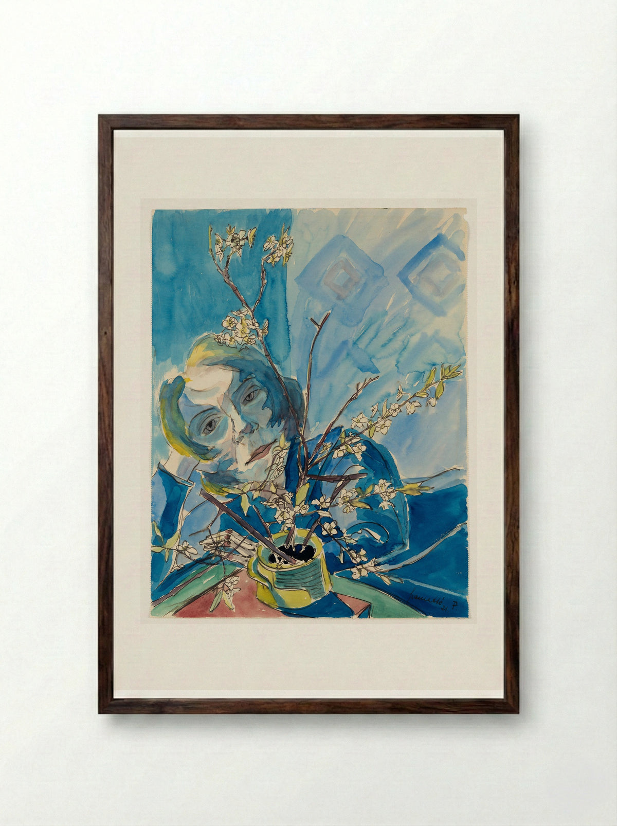 Girl with Cherry Blossoms (Sonia Gramatté) - Walter Gramatté - Framed Print Dark Wood