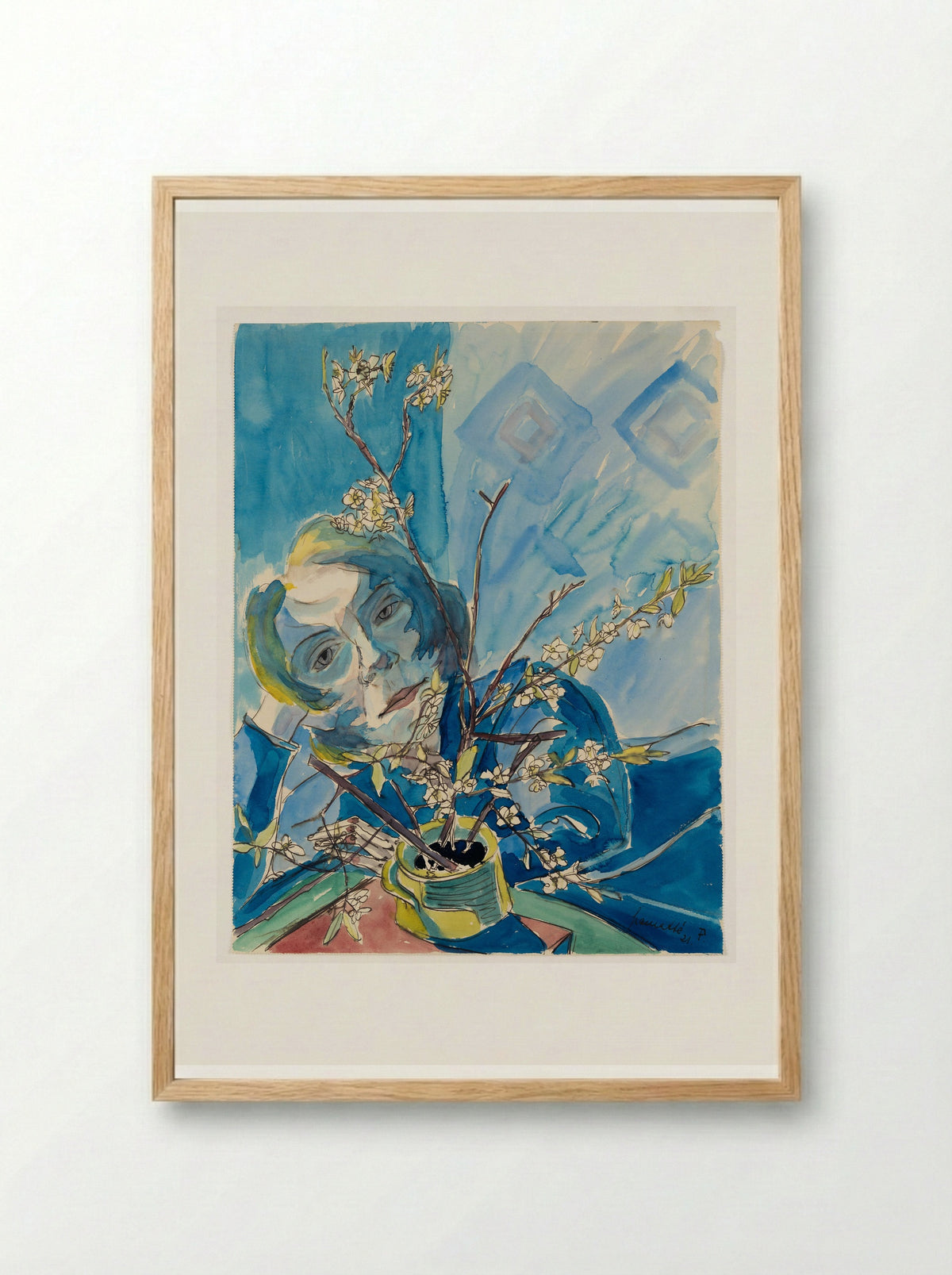 Girl with Cherry Blossoms (Sonia Gramatté) - Walter Gramatté - Framed Print Wood