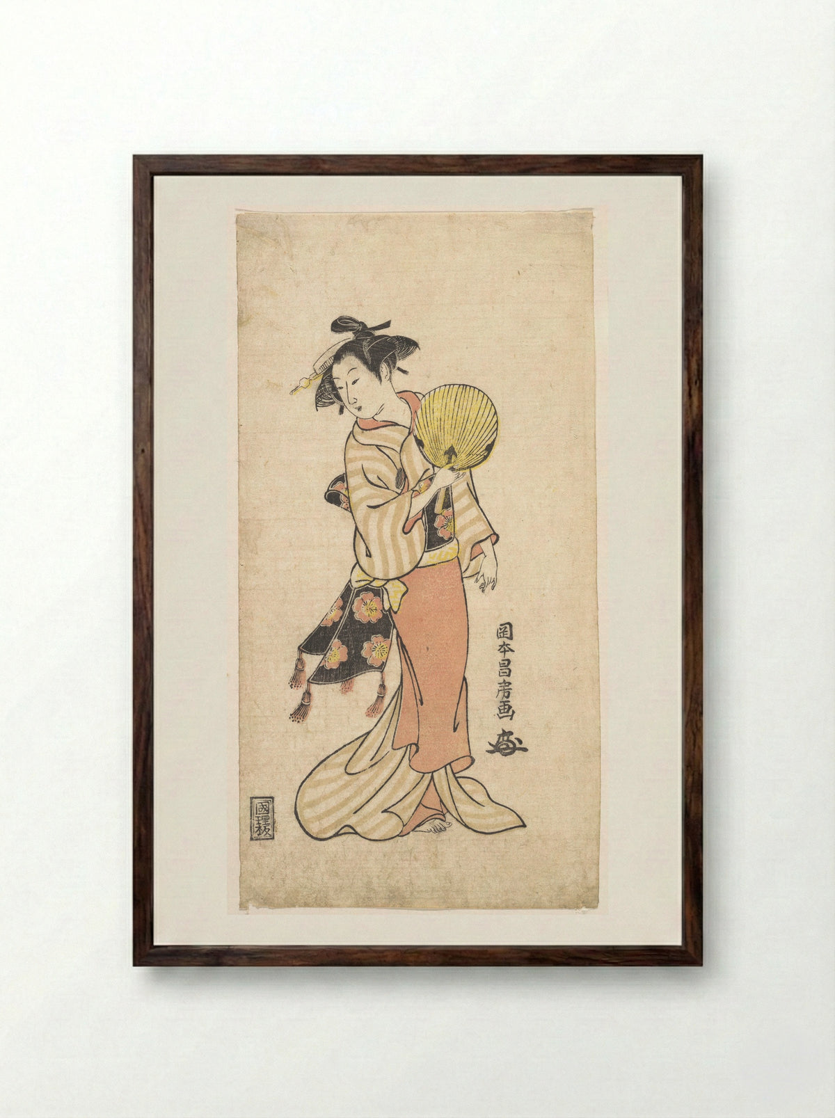 Girl with Fan - Masafusa - Framed Print Dark Wood