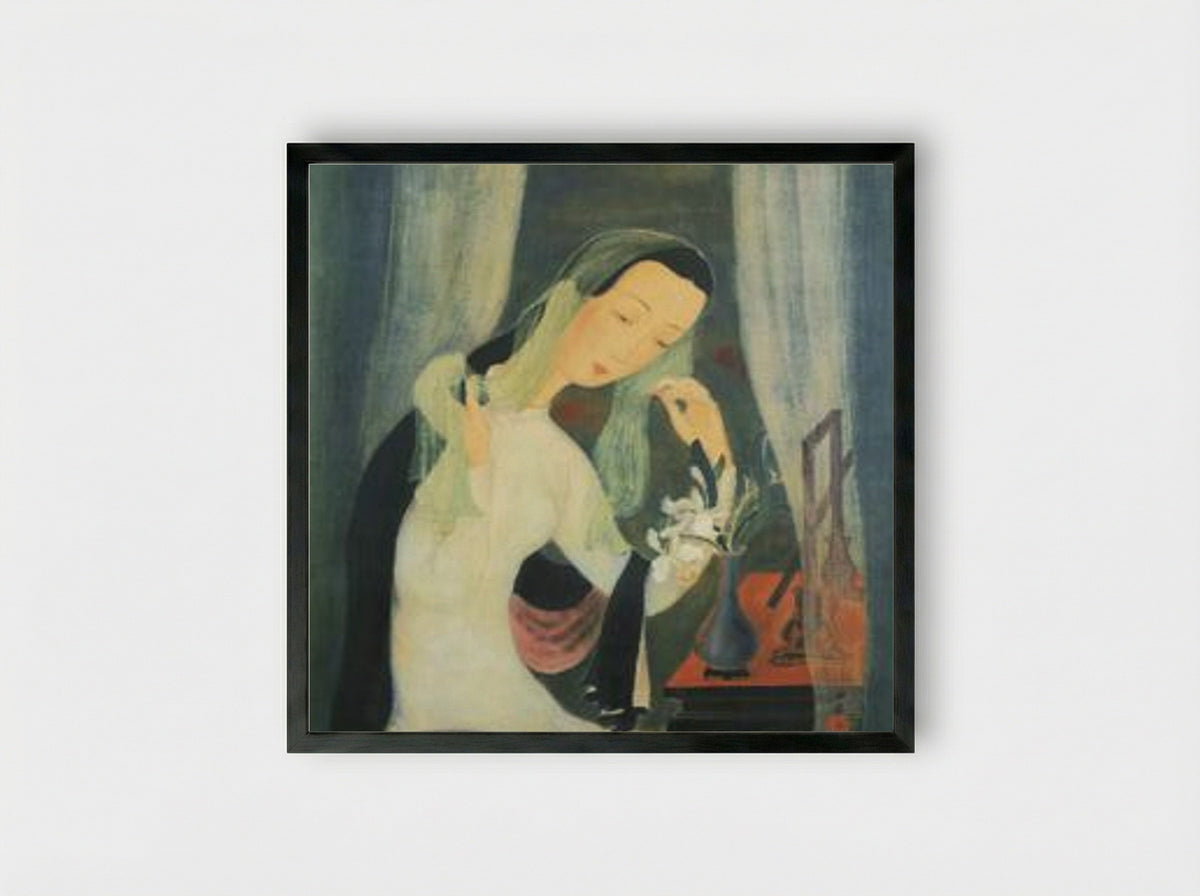 Girl with Green Scarf - Le Pho - Framed Print Black