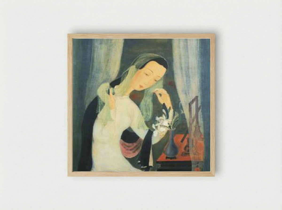 Girl with Green Scarf - Le Pho - Framed Print Wood
