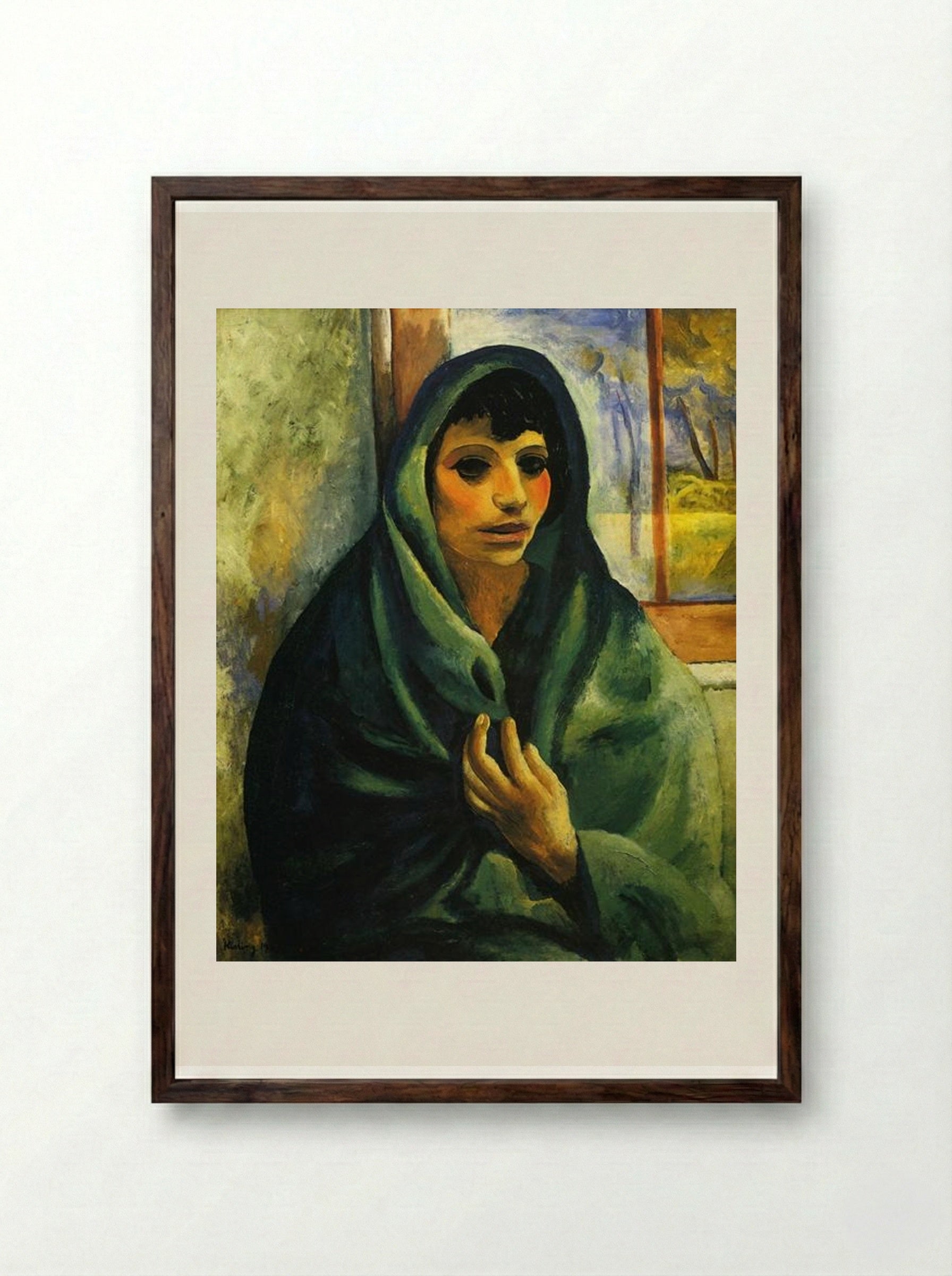 Girl with Green Shawl - Moïse Kisling - Framed Print Dark Wood