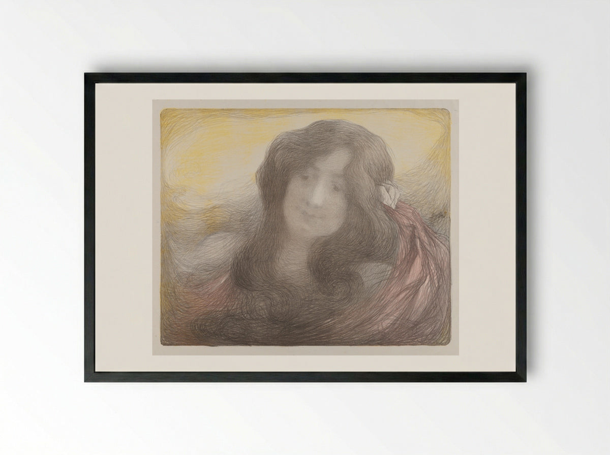 Girl with Long Hair - Edmond François Aman-Jean - Framed Print Black