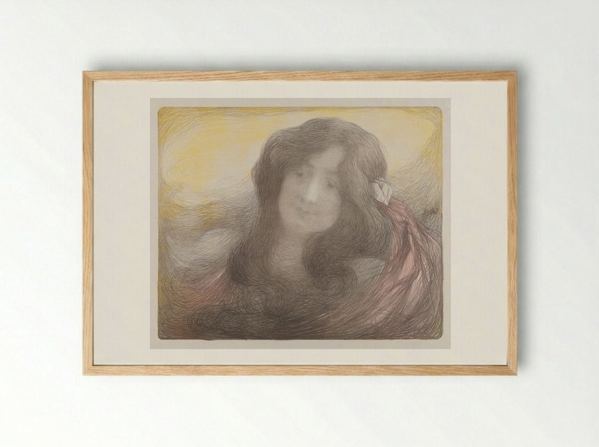 Girl with Long Hair - Edmond François Aman-Jean - Framed Print Wood