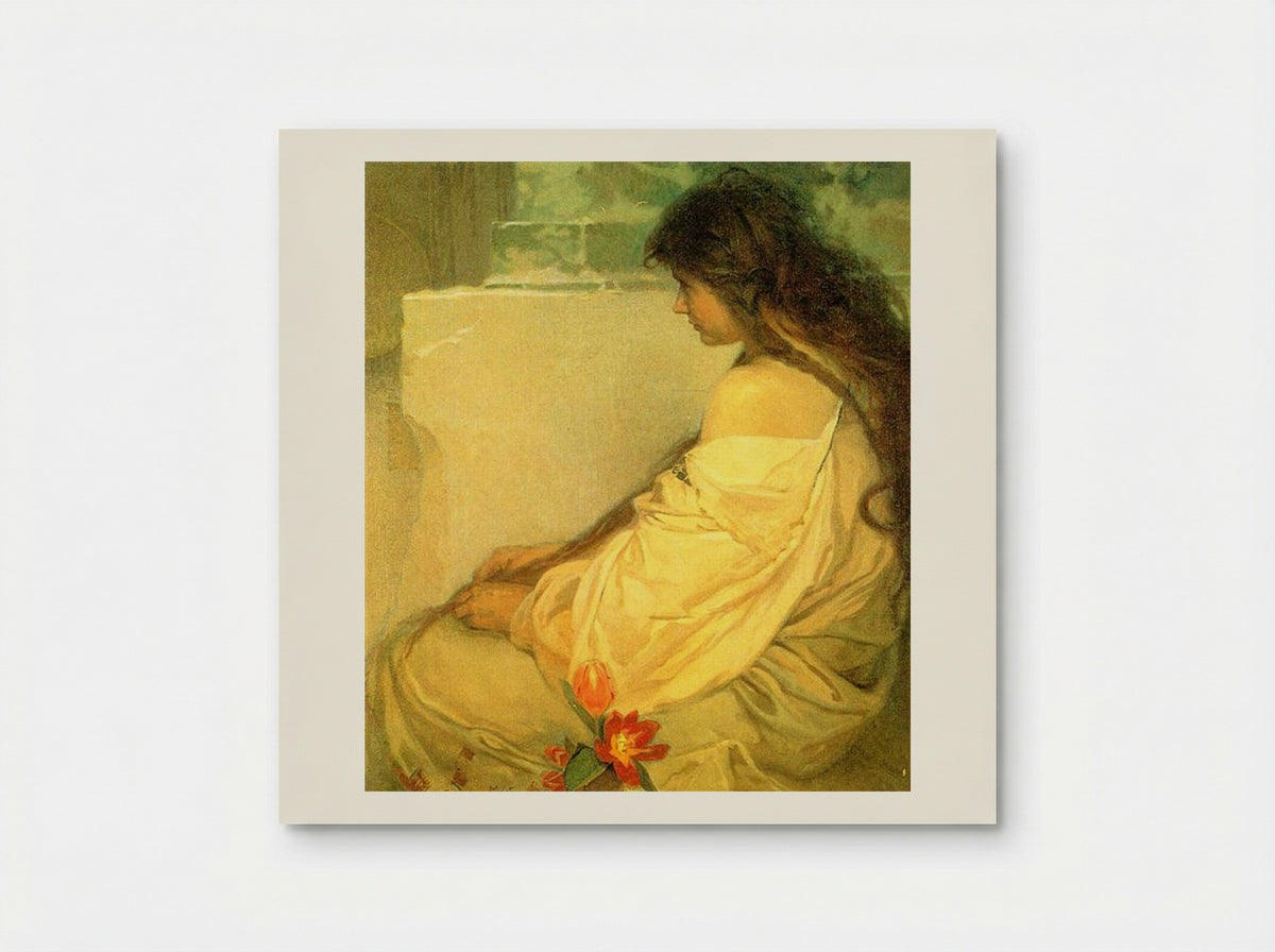 Girl with Loose Hair and Tulips - Alphonse Mucha - Poster