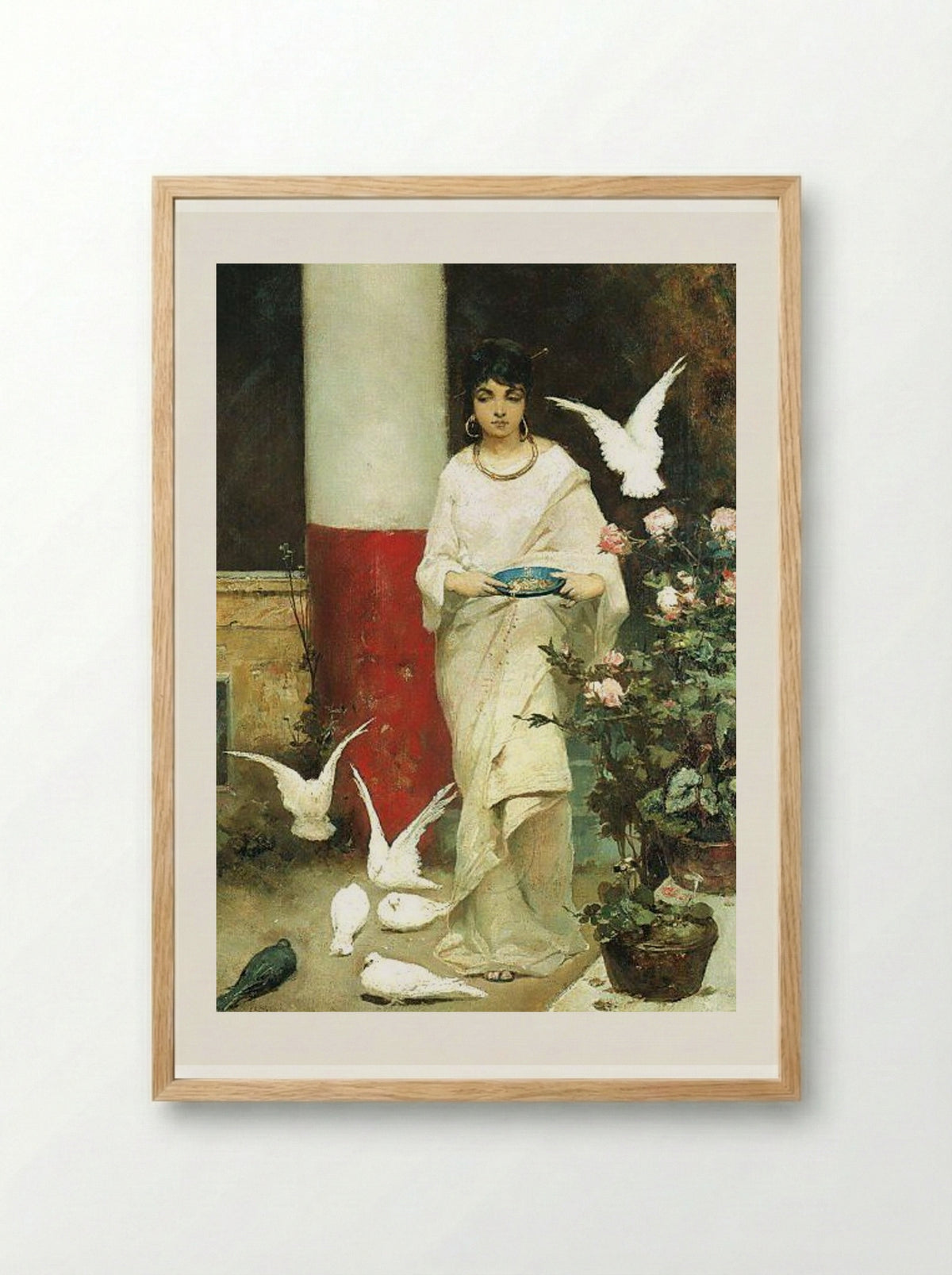 Girl with Pigeons - Wilhelm Kotarbinski - Framed Print Wood