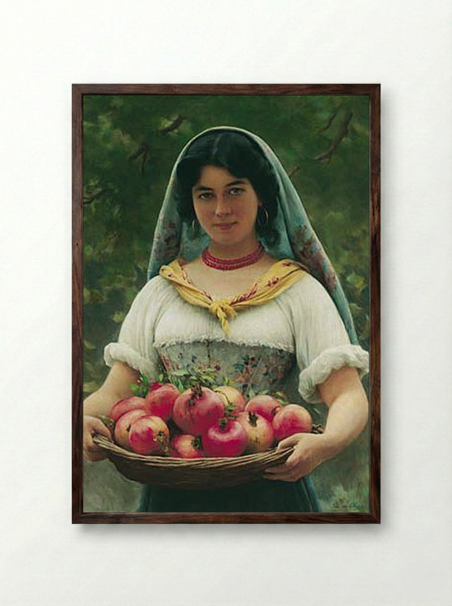 Girl with Pomegranates - Eugene de Blaas - Framed Print Dark Wood