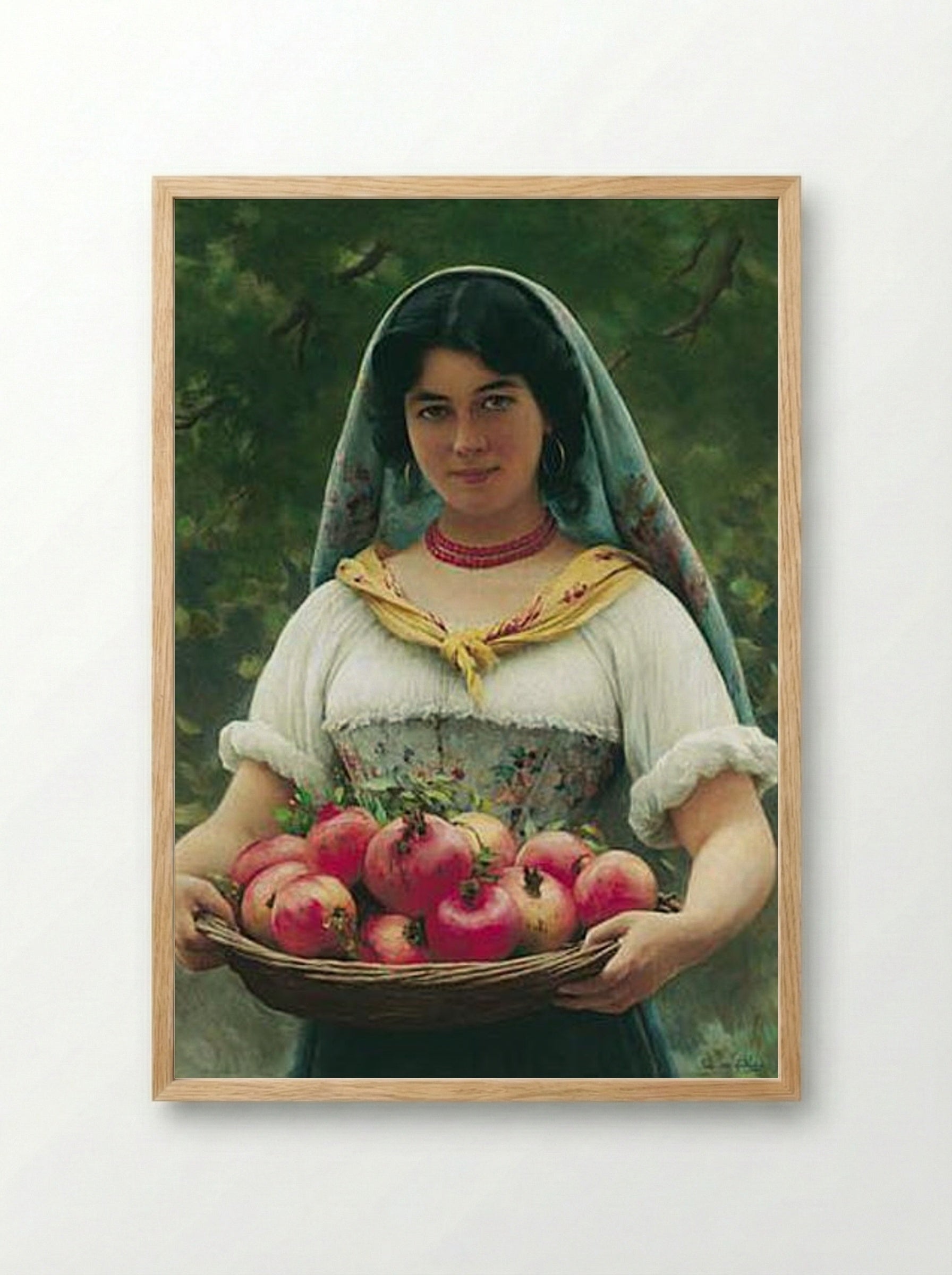 Girl with Pomegranates - Eugene de Blaas - Framed Print Wood