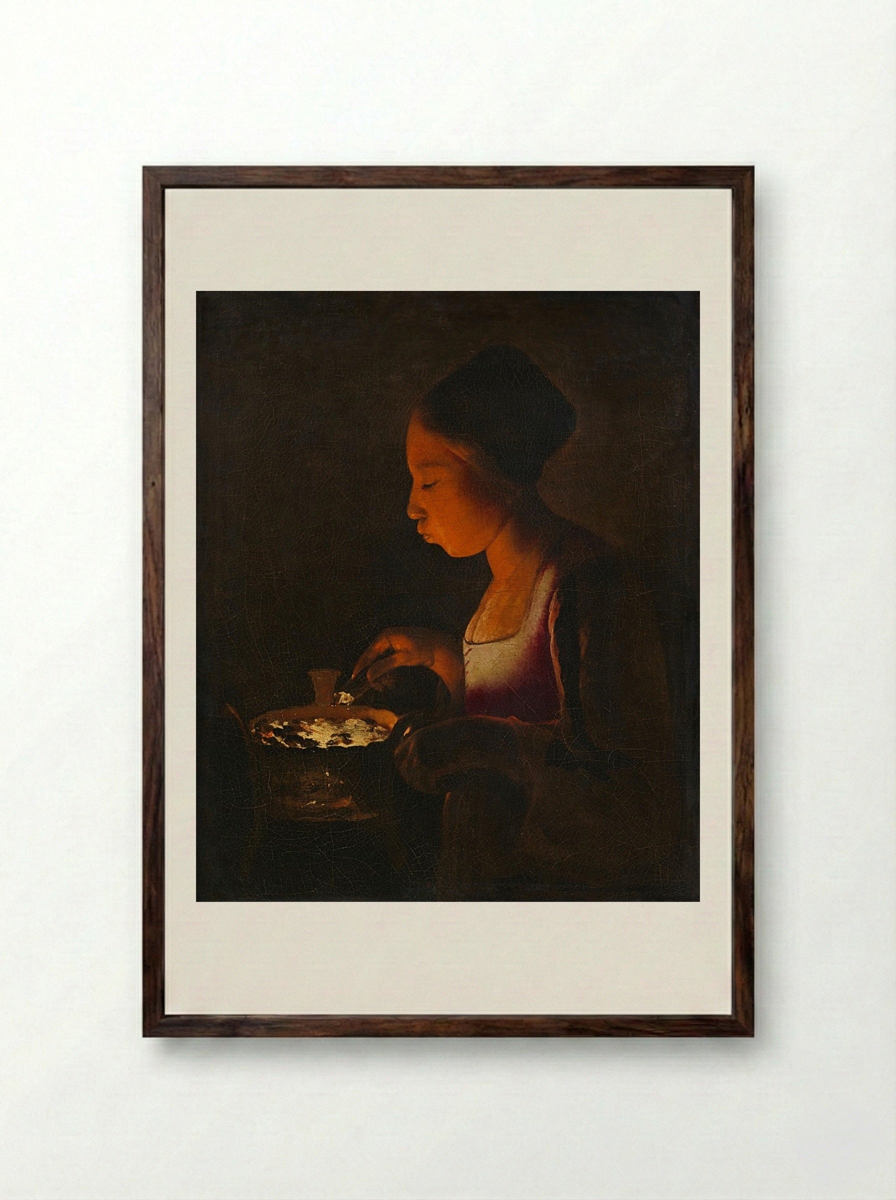 Girl with a Brazier - Georges de la Tour - Framed Print Dark Wood