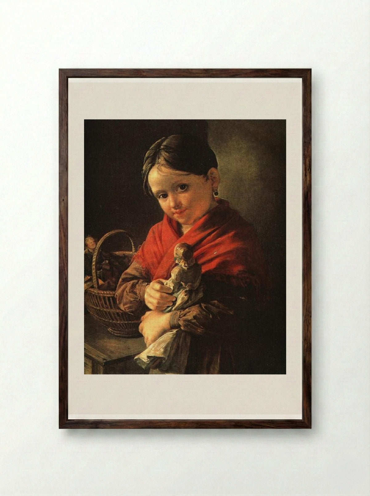 Girl with a Doll - Vasily Tropinin - Framed Print Dark Wood