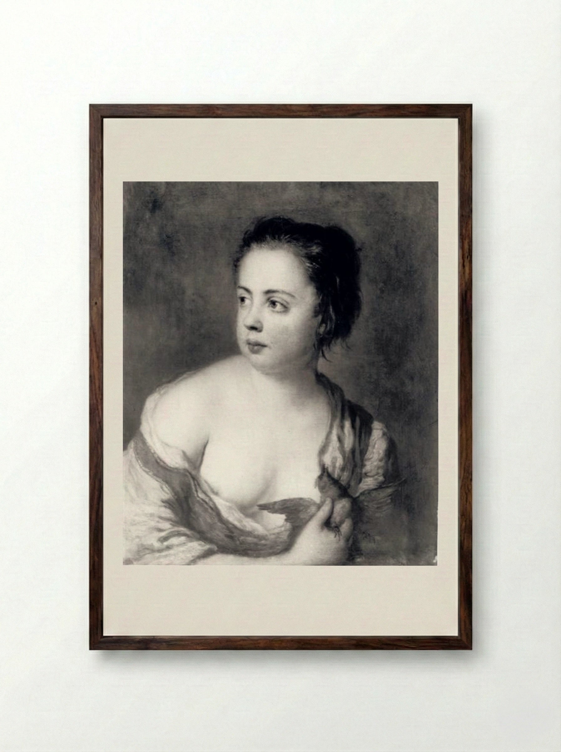 Girl with a Dove - Antoine Pesne - Framed Print Dark Wood