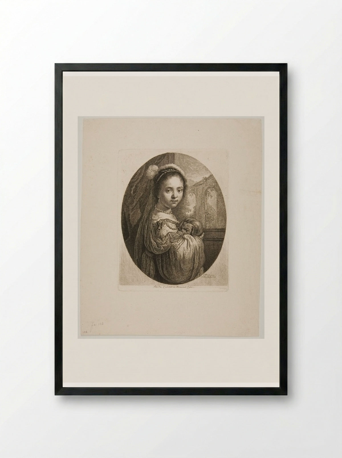 Girl with a Pug-Dog in Her Arms - Georg Friedrich Schmidt - Framed Print Black