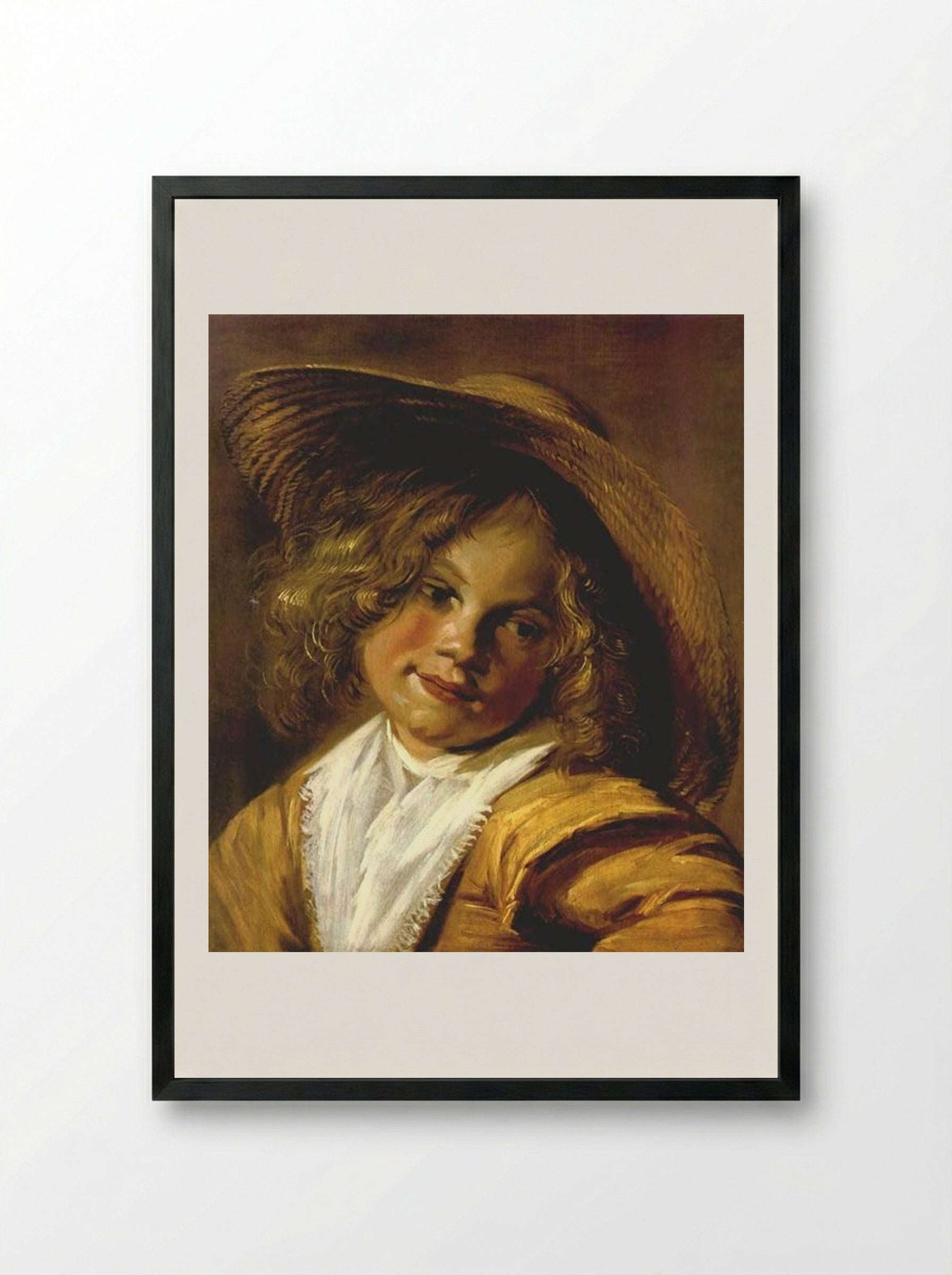 Girl with a Straw Hat - Judith Leyster - Framed Print Black