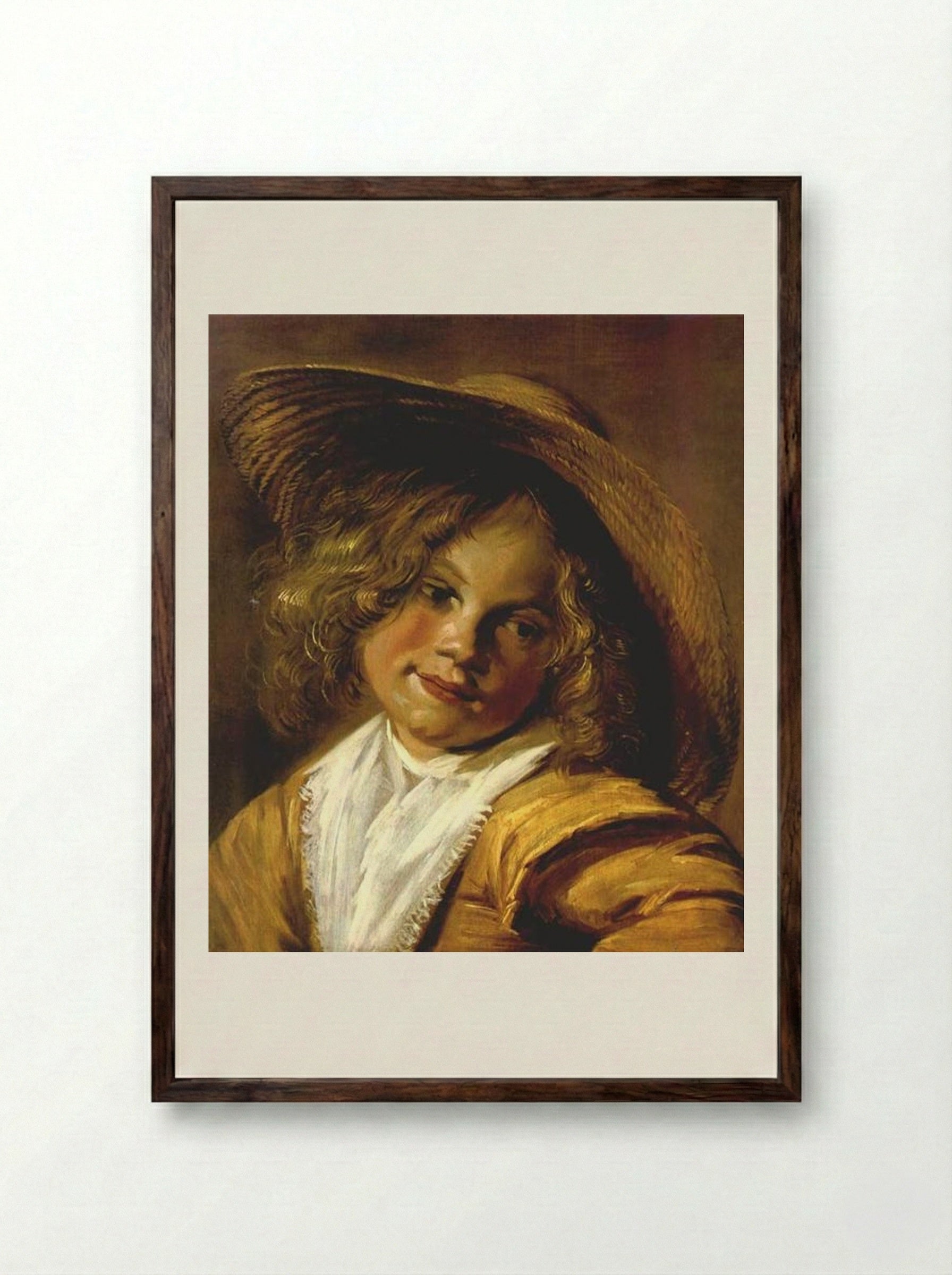 Girl with a Straw Hat - Judith Leyster - Framed Print Dark Wood