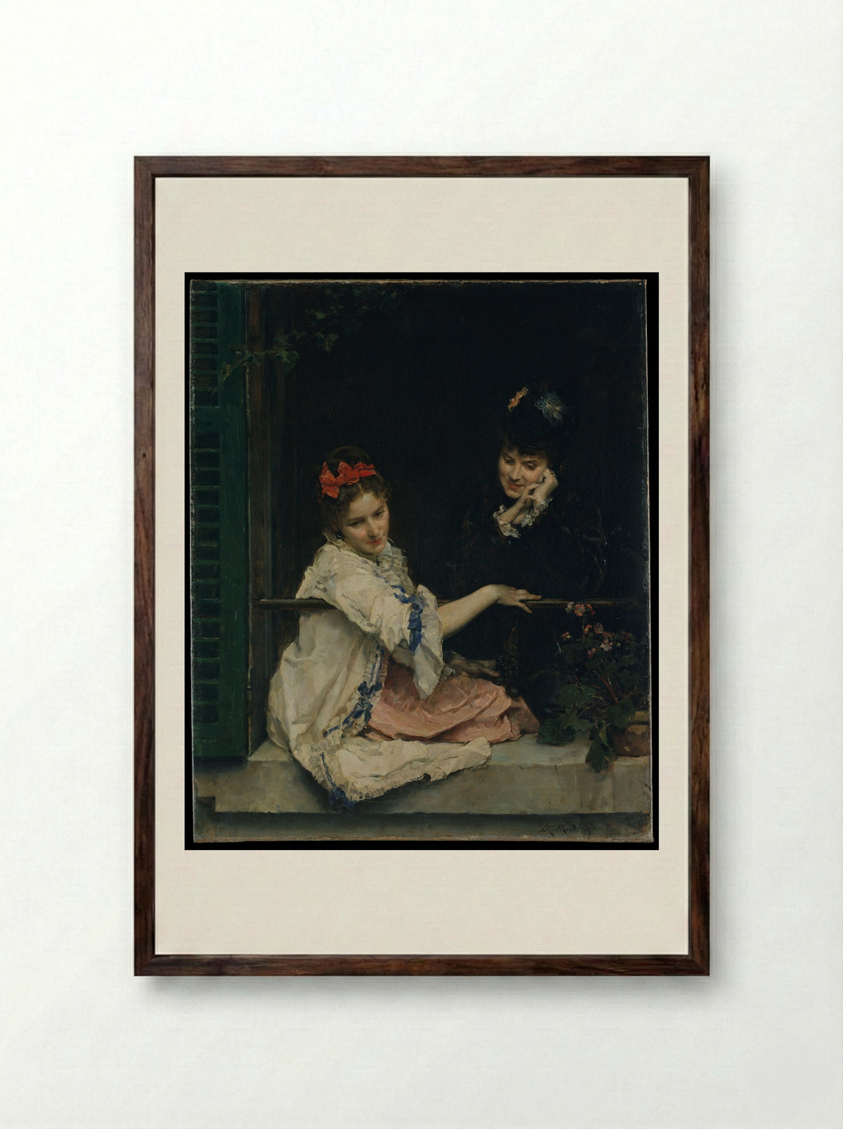 Girls at a Window - Raimundo de Madrazo y Garreta - Framed Print Dark Wood