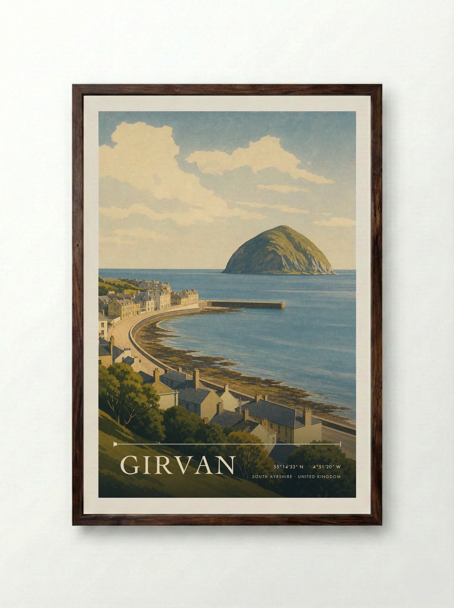 Girvan South Ayrshire United Kingdom Travel Poster - Framed Print Dark Wood