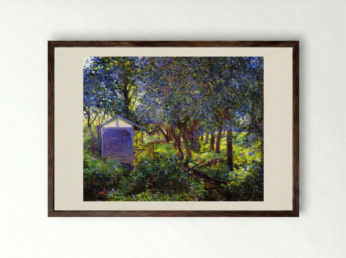 Giverny Landscape, in Monet's Garden - Lilla Cabot Perry - Framed Print Dark Wood