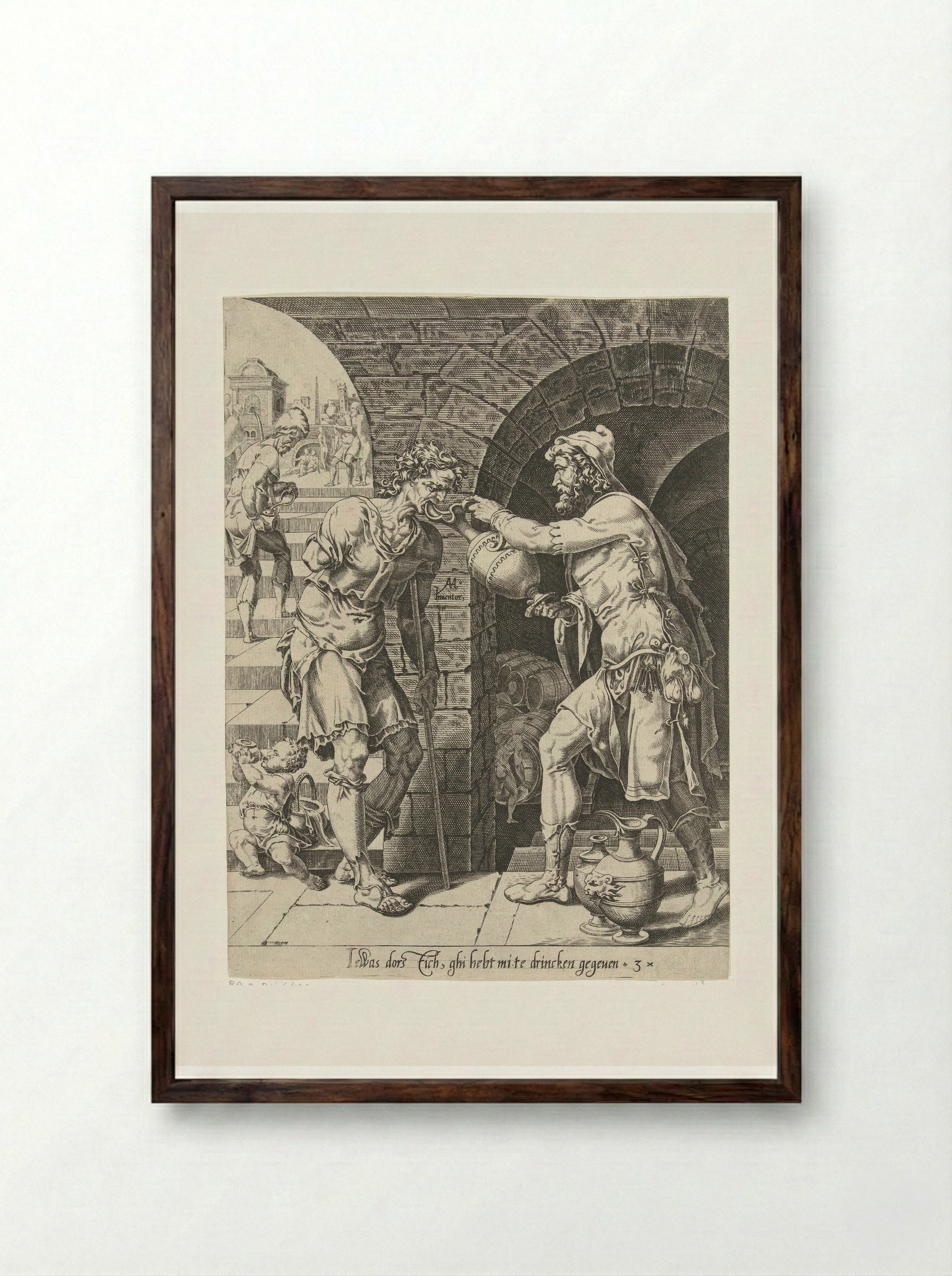 Giving Drink to the Thirsty - Dirck Volckertsz. Coornhert - Framed Print Dark Wood