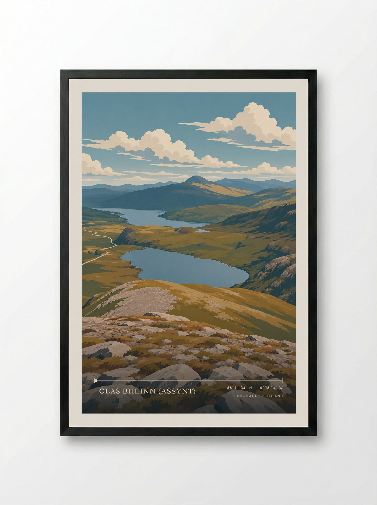 Glas Bheinn (Assynt), Highland | Travel Poster - Framed Print Black