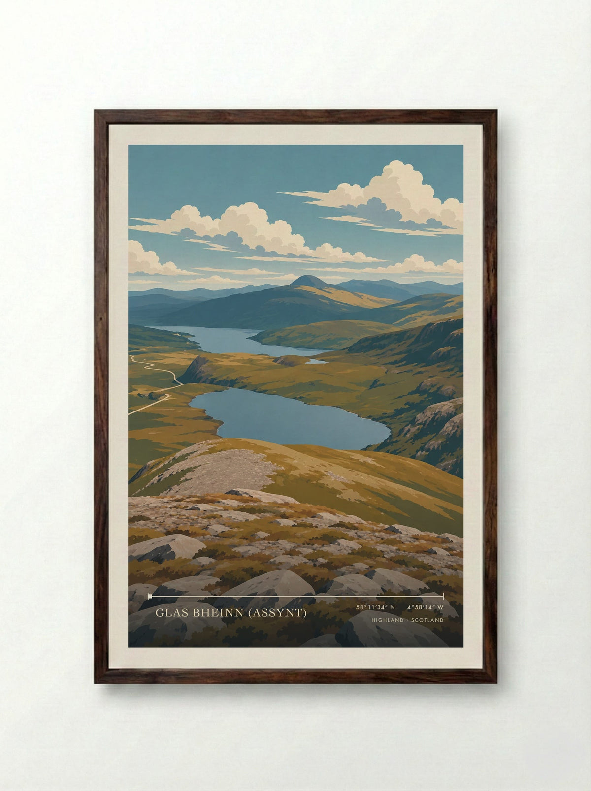 Glas Bheinn (Assynt), Highland | Travel Poster - Framed Print Dark Wood