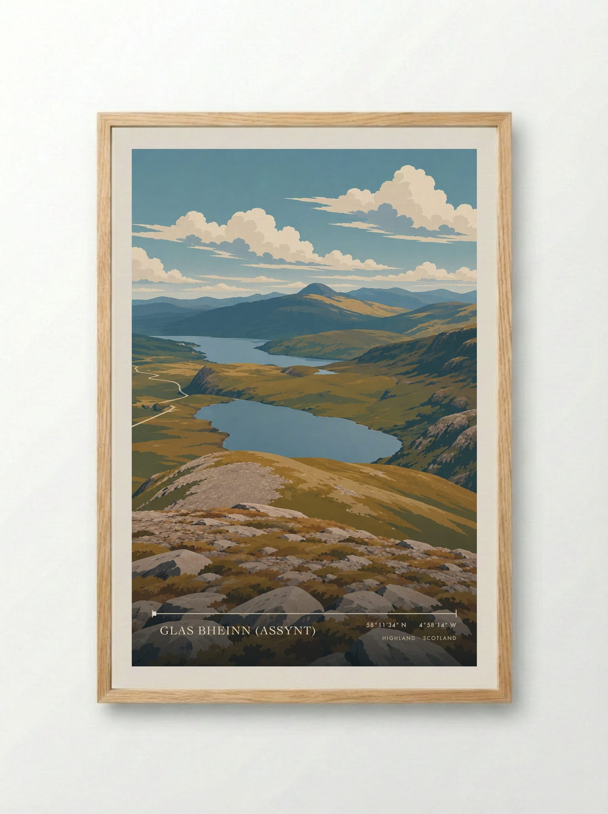 Glas Bheinn (Assynt), Highland | Travel Poster - Framed Print Wood