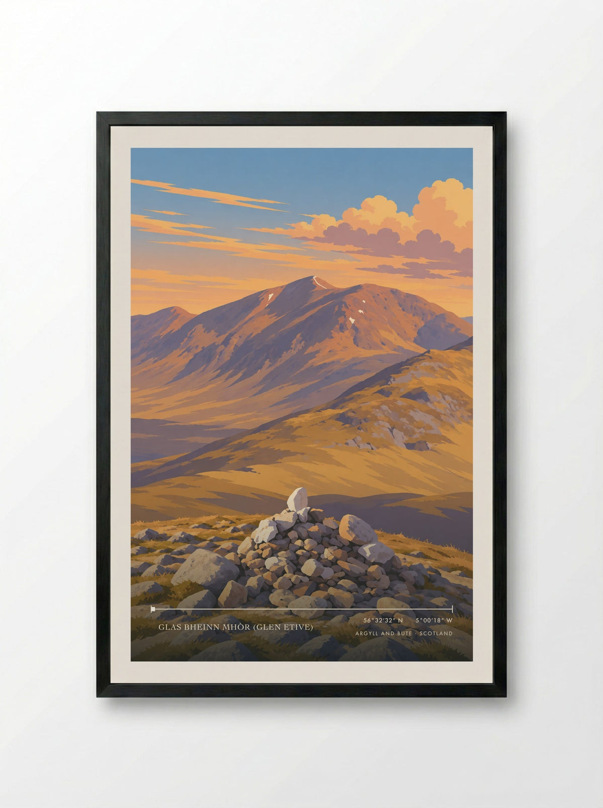 Glas Bheinn Mhòr (Glen Etive), Argyll and Bute | Travel Poster - Framed Print Black