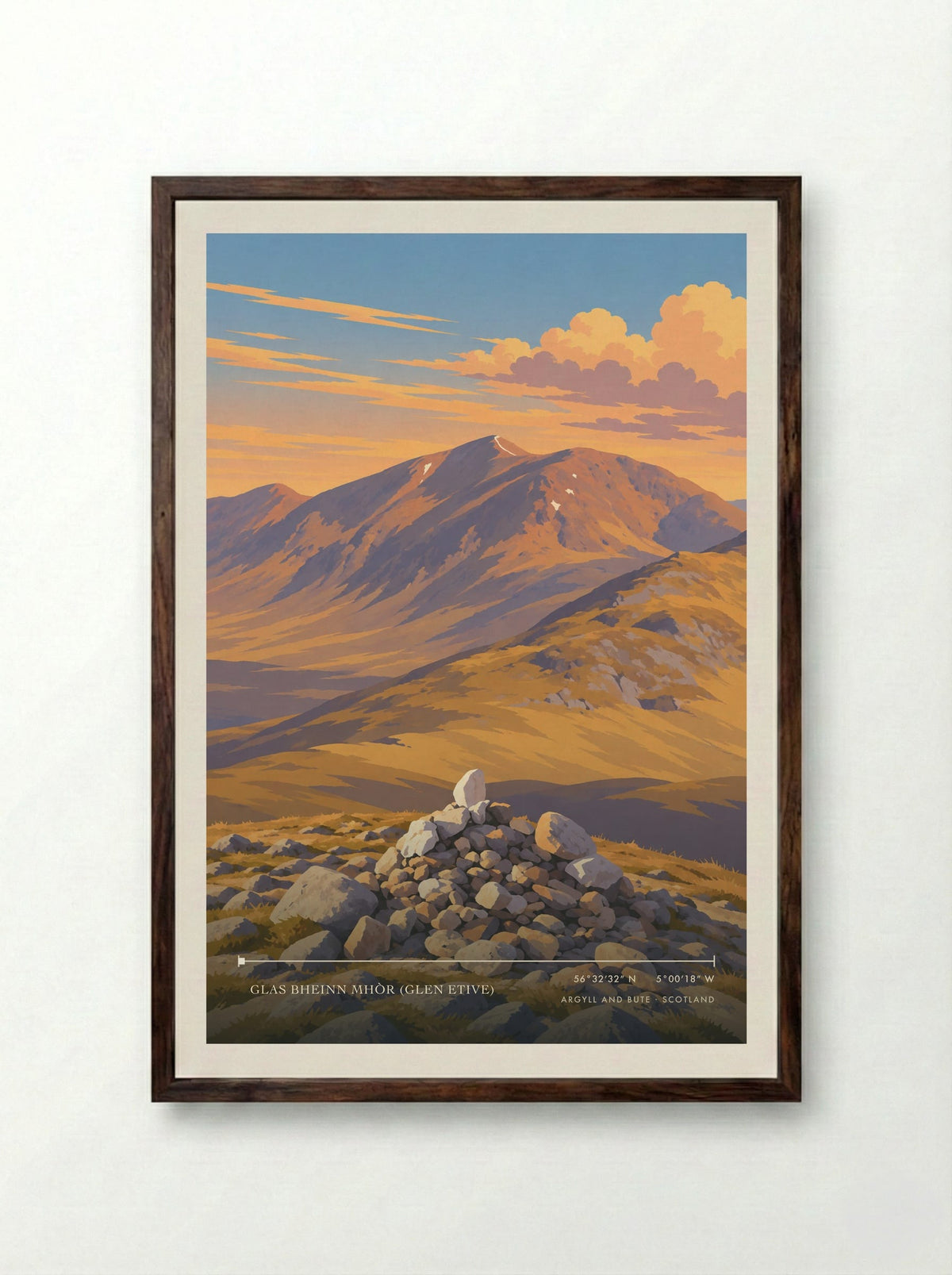 Glas Bheinn Mhòr (Glen Etive), Argyll and Bute | Travel Poster - Framed Print Dark Wood
