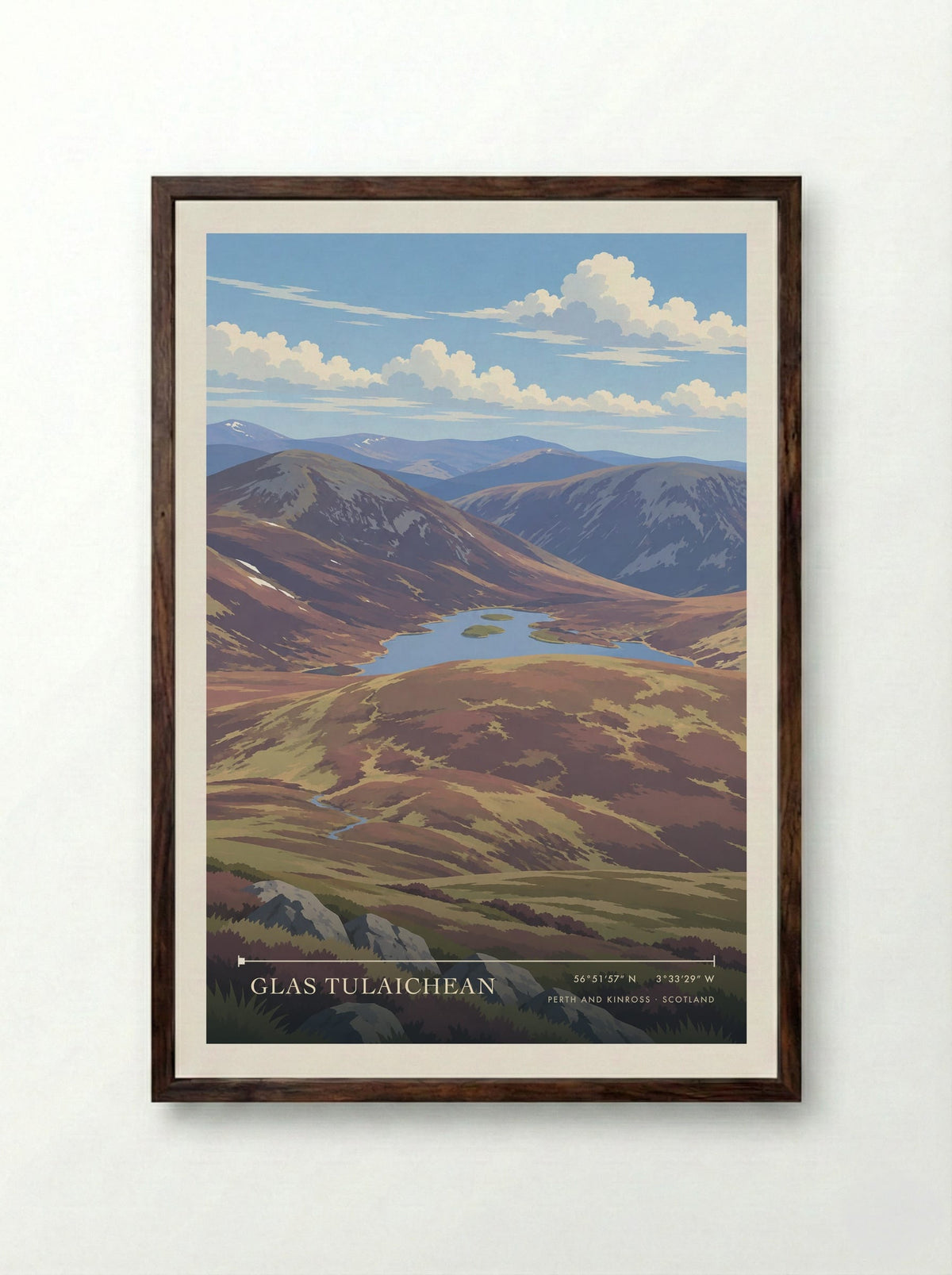 Glas Tulaichean, Perth and Kinross | Travel Poster - Framed Print Dark Wood