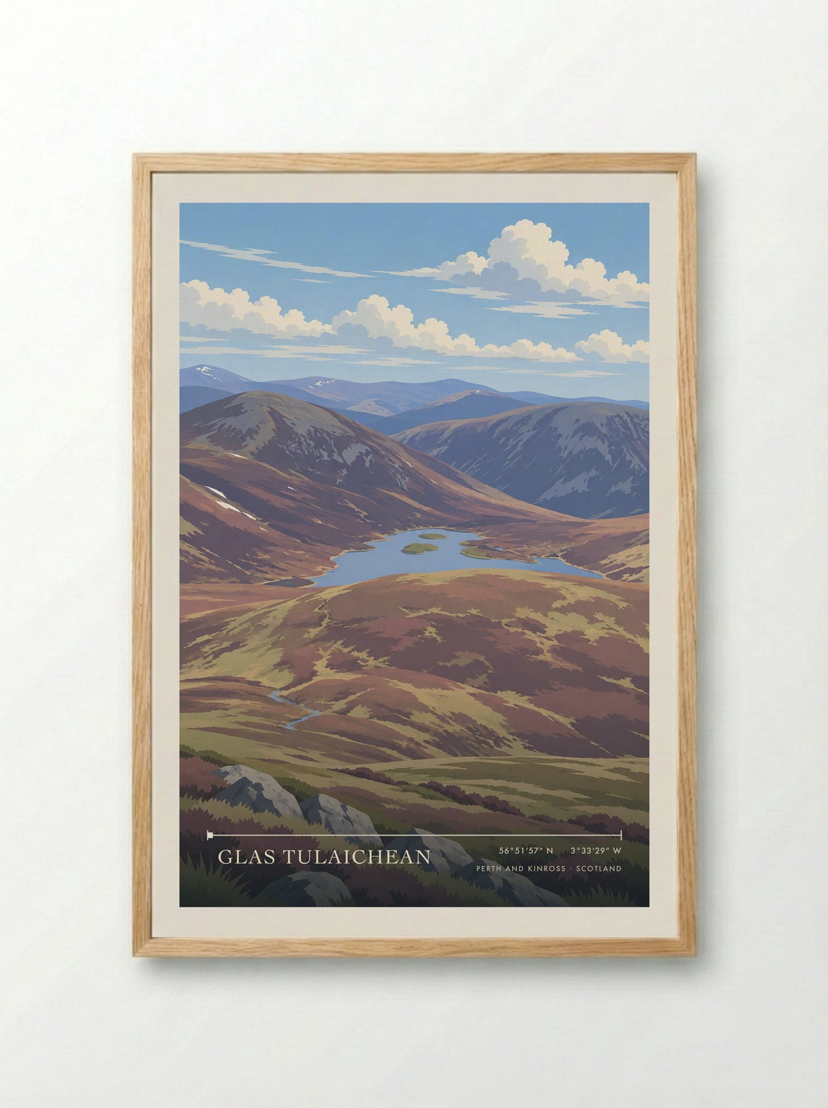 Glas Tulaichean, Perth and Kinross | Travel Poster - Framed Print Wood