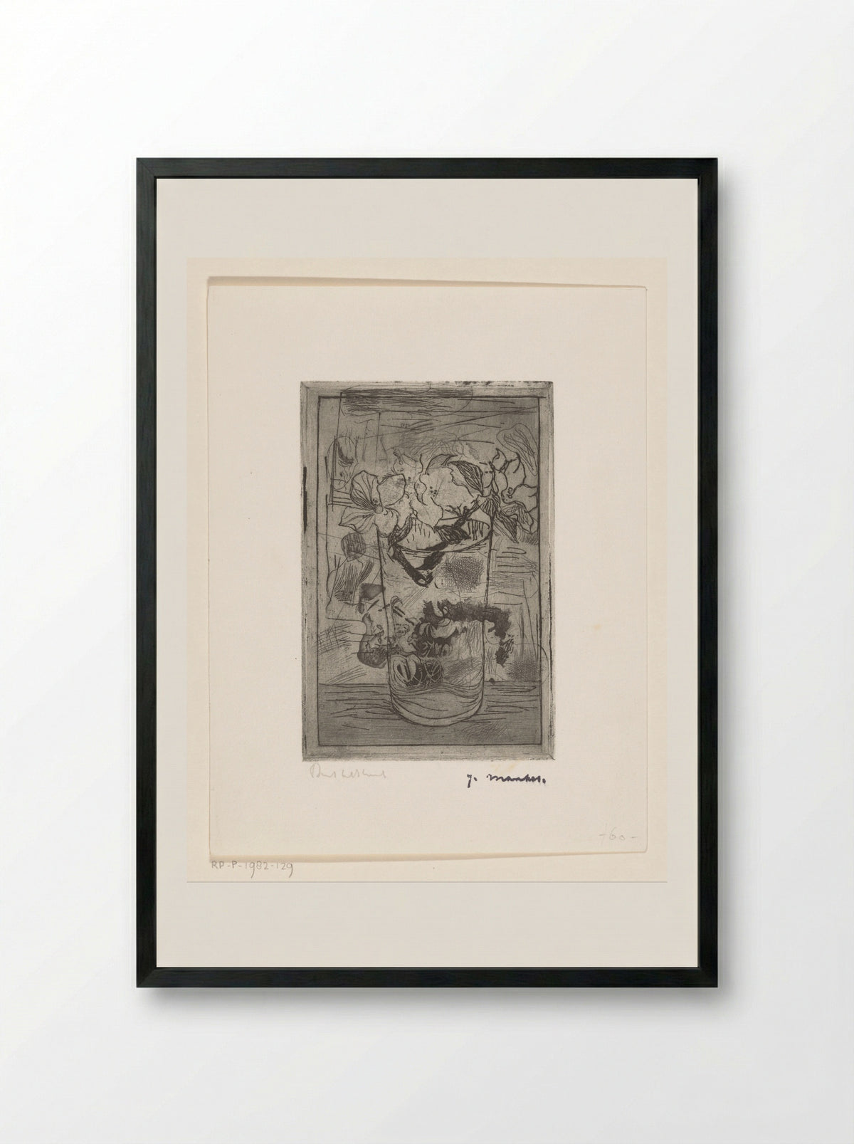 Glas met bloesemtakken - Dirkje Kuik - Framed Print Black
