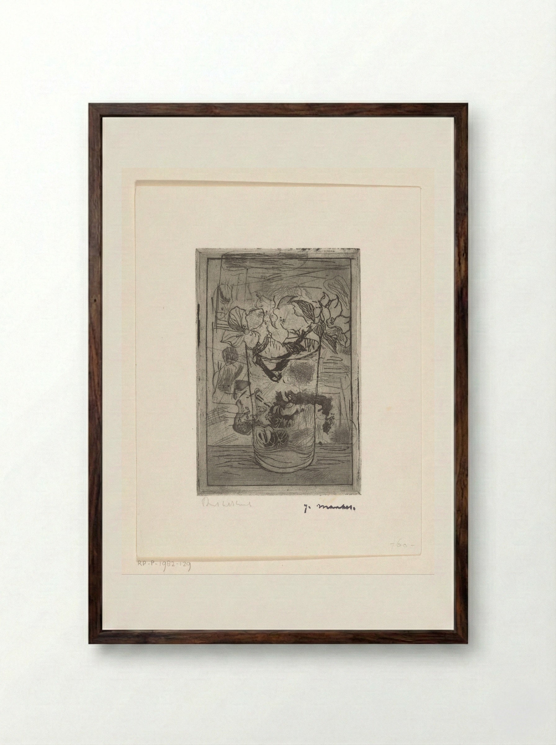 Glas met bloesemtakken - Dirkje Kuik - Framed Print Dark Wood