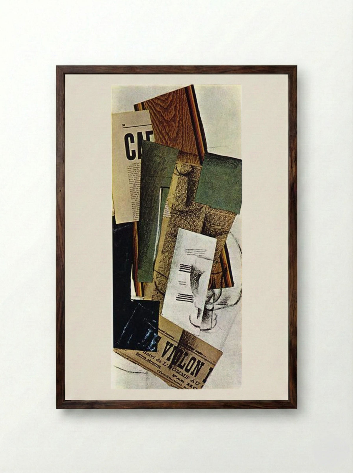 Glass Carafe and Newspapers - Georges Braque - Framed Print Dark Wood