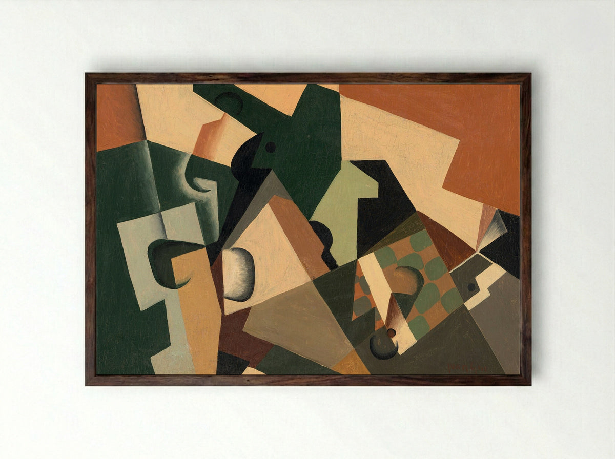 Glass and Checkerboard - Juan Gris - Framed Print Dark Wood