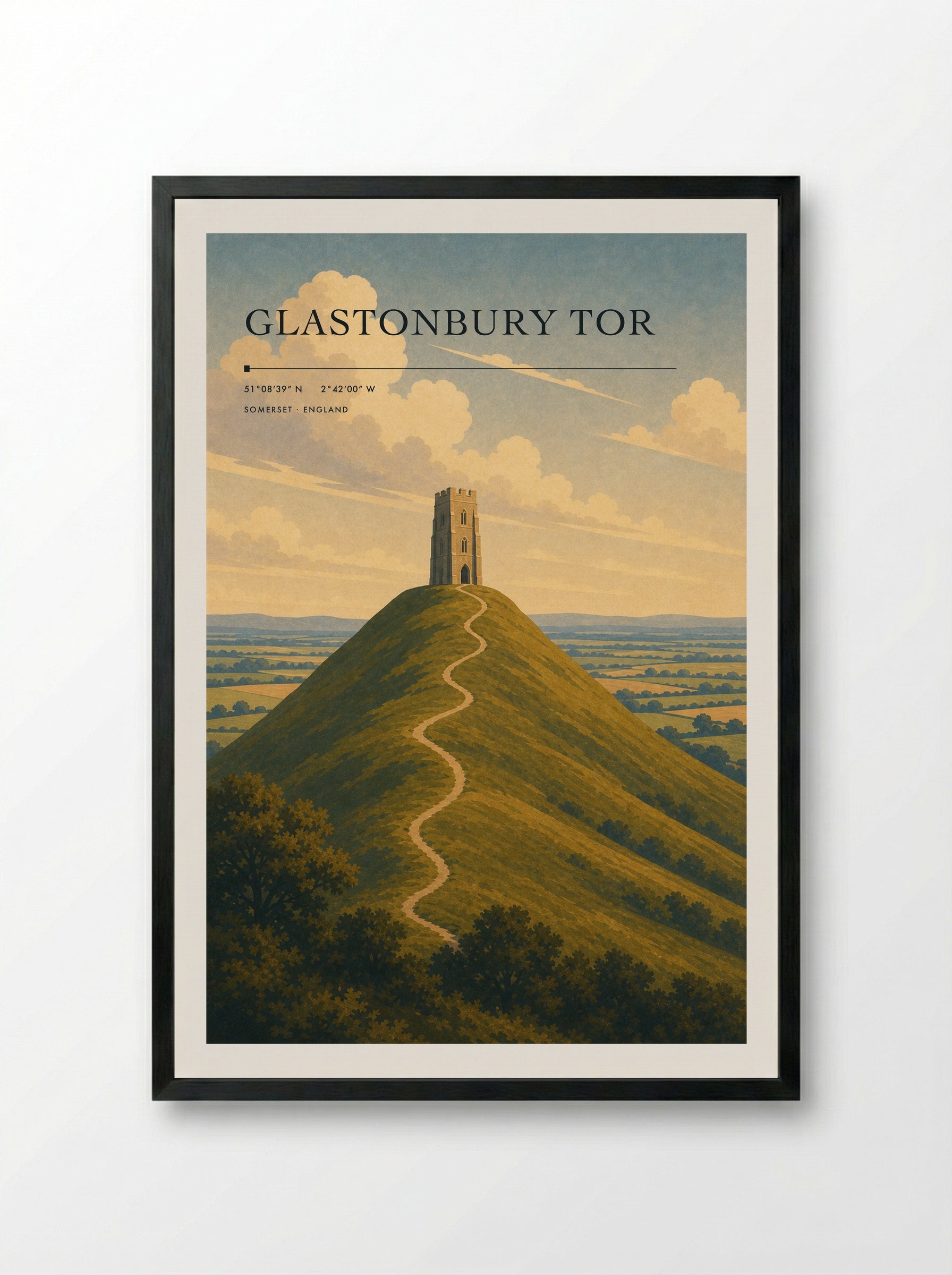 Glastonbury Tor Somerset England Travel Poster - Framed Print Black